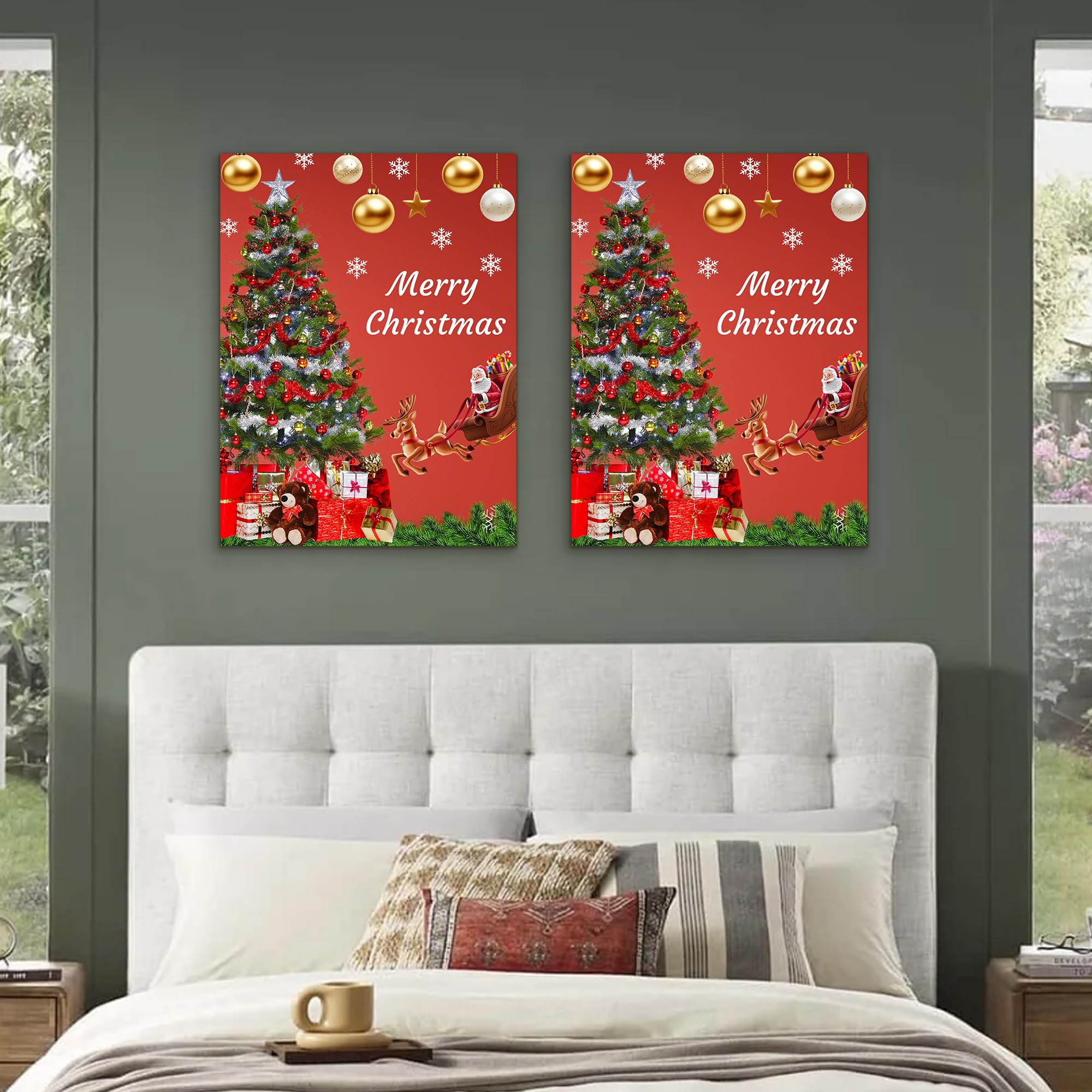 Christmas Pictures Wall Decor Framed Canvas Wall Art for Living Room Bedroom (12’’W X 16’’H)