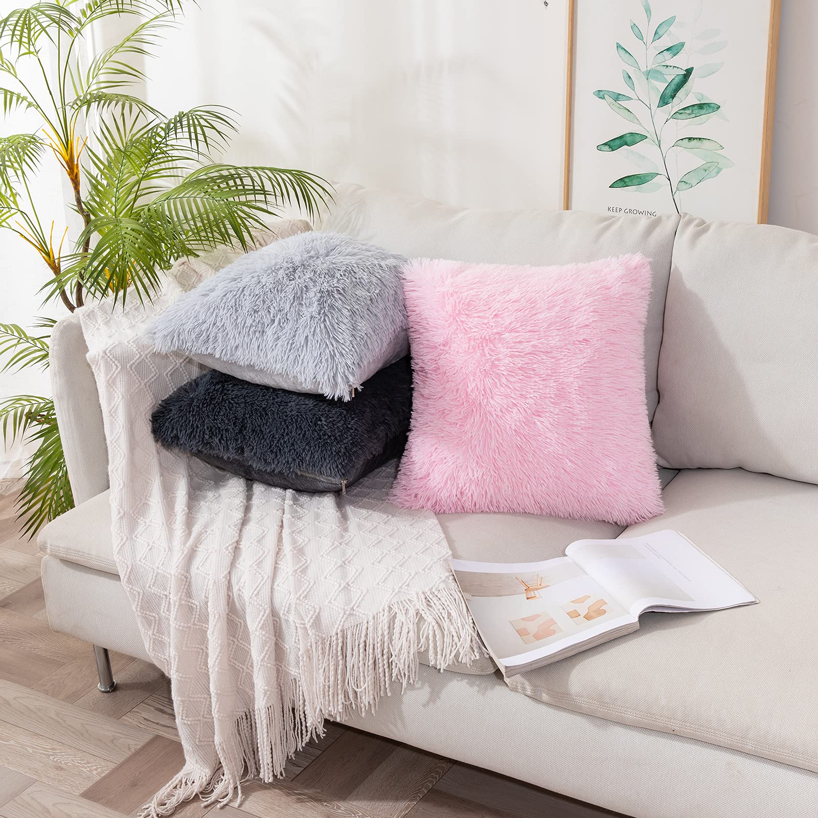 MIULEE Pack of 2 Luxury Faux Fur Throw Pillow Cover Deluxe Spring Cute Valentine's Day Pillow Covers Decorative Plush Pillow Case Cushion Cover Shell for Sofa Bedroom Car 18 x 18 Inch Pink