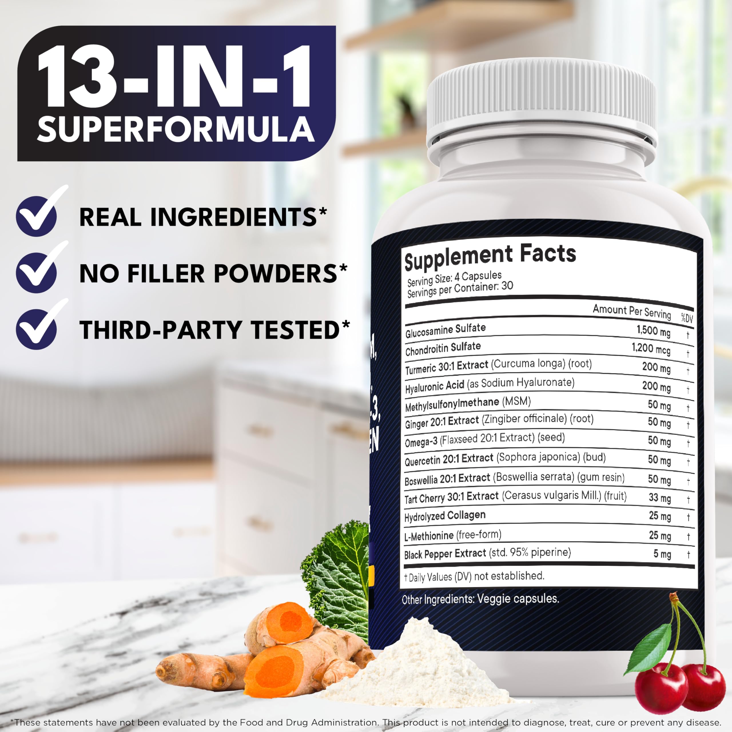 Glucosamine Chondroitin, MSM, Turmeric Curcumin, Collagen, Hyaluronic Acid, Omega 3 – Health Supplement for Men & Women – 240 Count