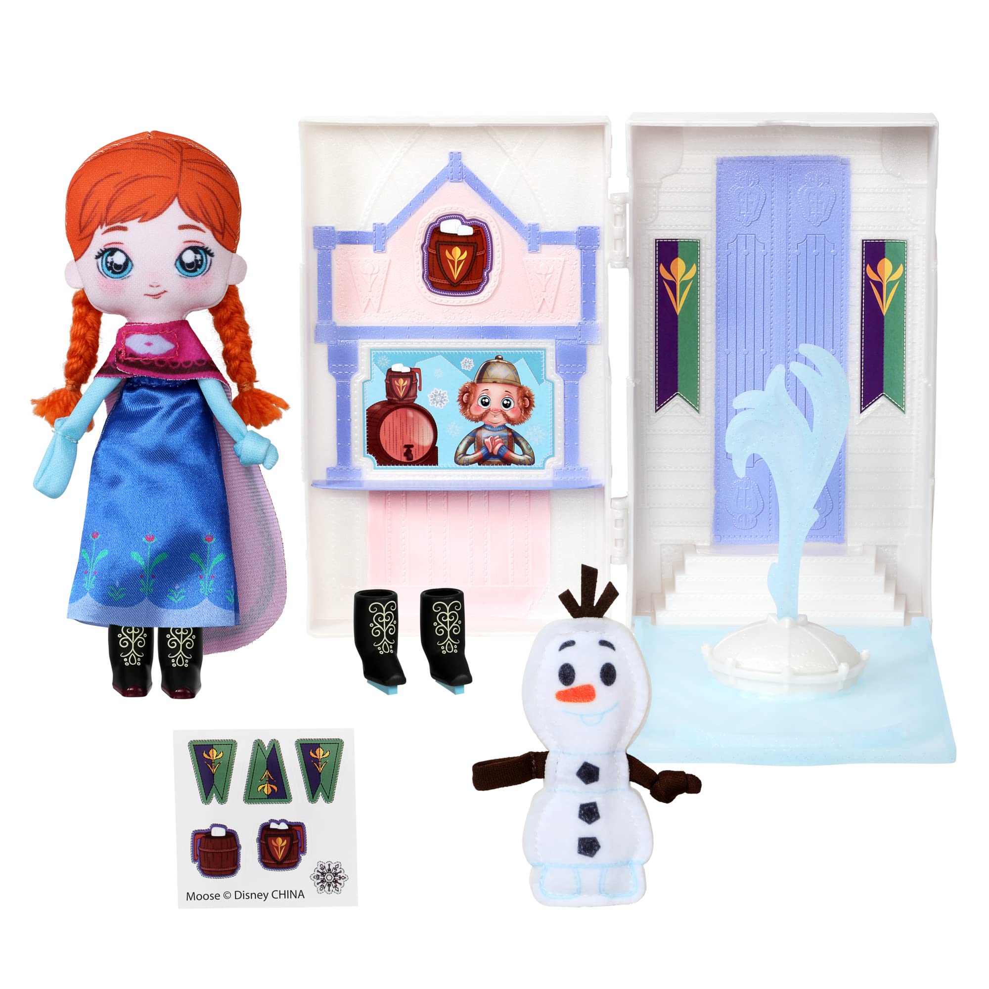 SWEET SEAMS Disney 6" Soft Rag Doll Deluxe Pack – 2pc Toy Dolls |Anna and Olaf's Castle Ice Rink Playset