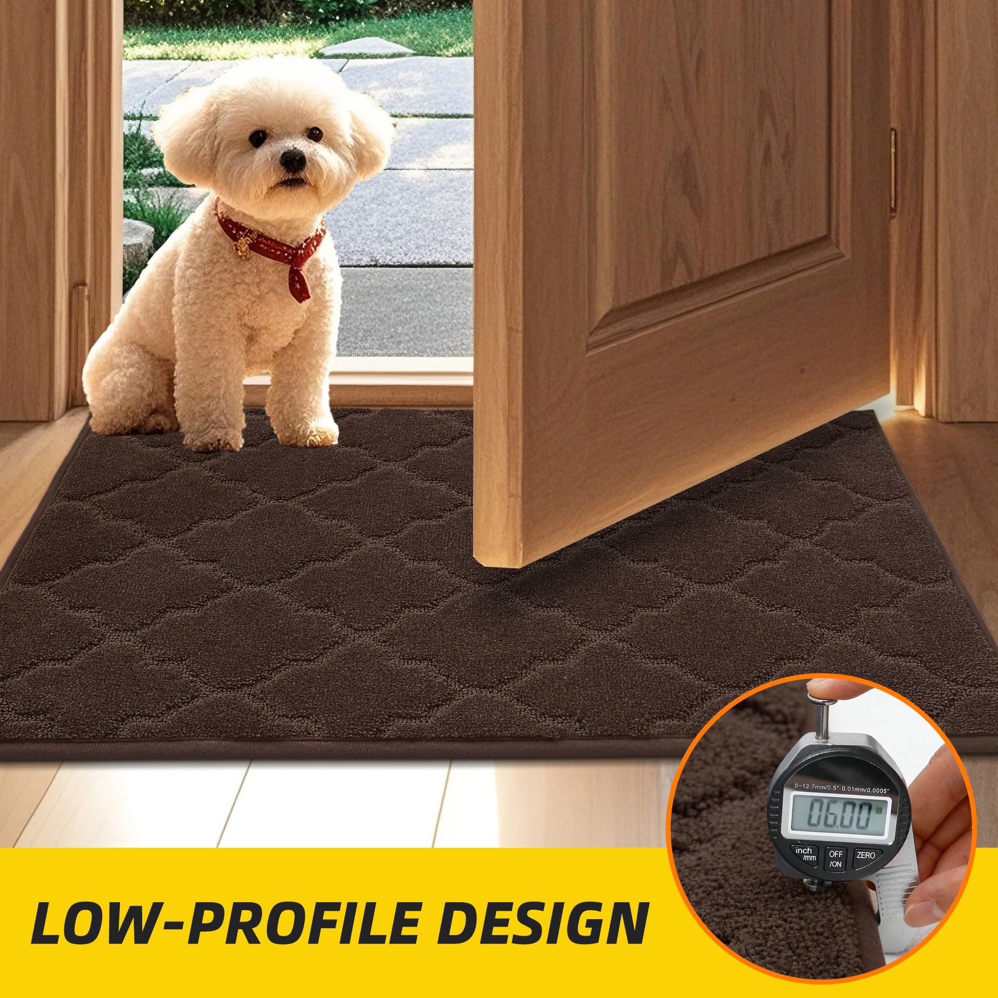 JSEI Door Mat 20" x 32", Non-Slip Dirt Trapper Door Mats Indoor Entryway Rugs Washable Absorbent and Stain Resist Welcome Mats, Dog Door Mat for Front Back Door, Muddy Wet Shoes & Paws, Brown