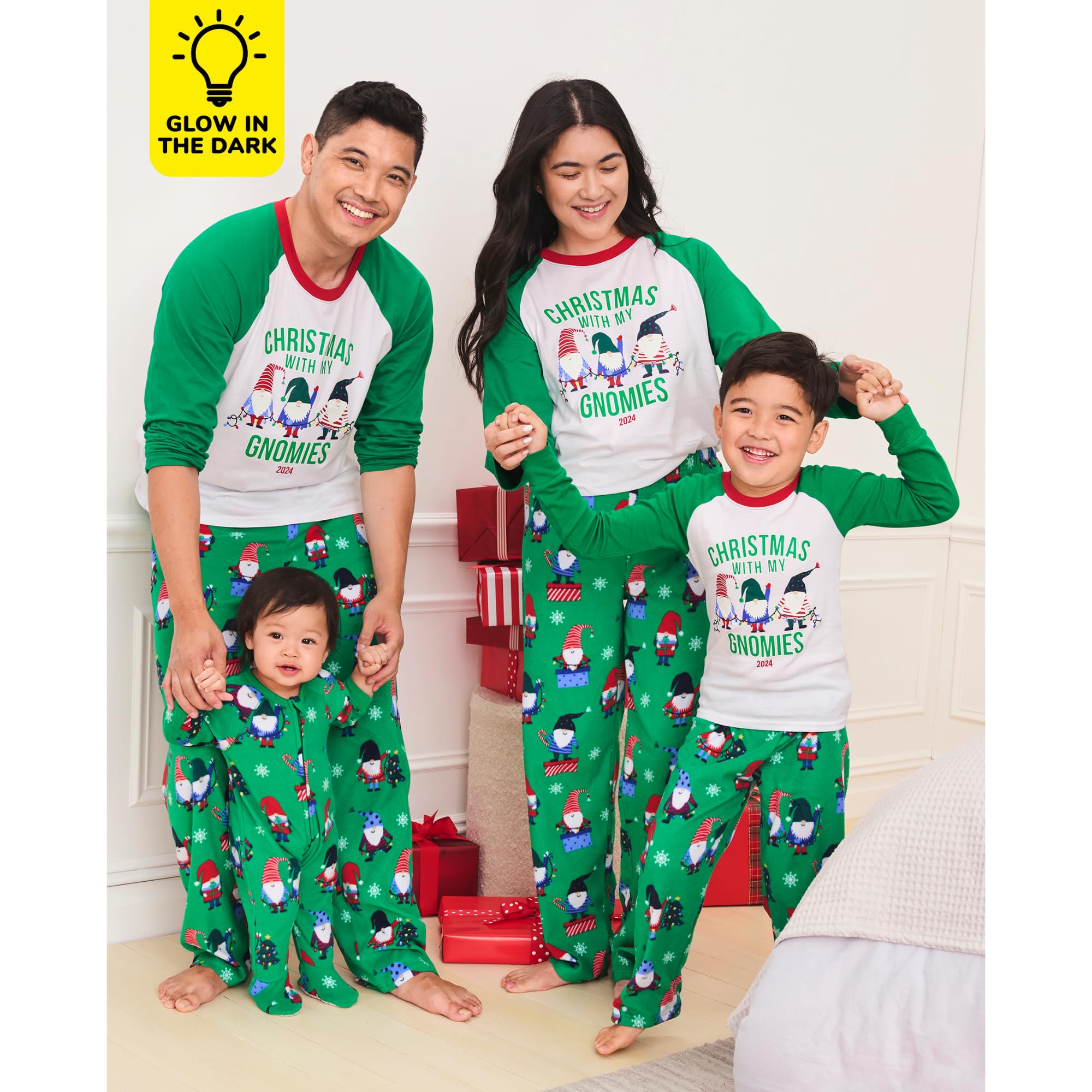 The Children's Place Baby Family Matching, Holiday Pajama Sets, Fleece, Green Christmas with My Gnomies, Medium (Adult)