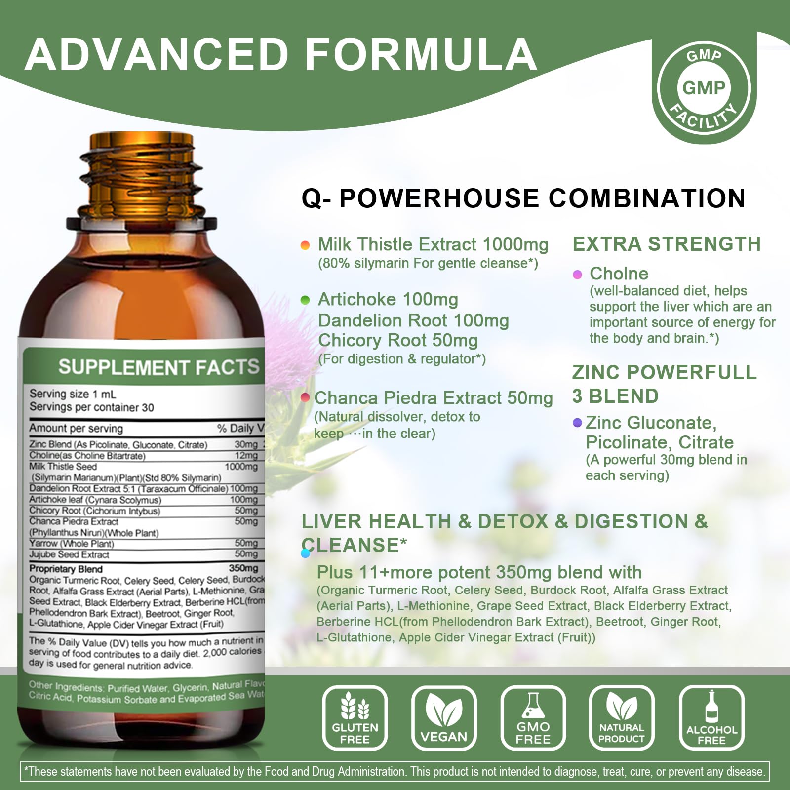 Liver Health Liquid Drops -Support Liver Cleanse Detox & Repair with Artichoke Milk Thistle Silymarin Extract, Dandelion,Turmeric, Berberine to Renew w/21 Potent Herb Nutrients (2 Pack)