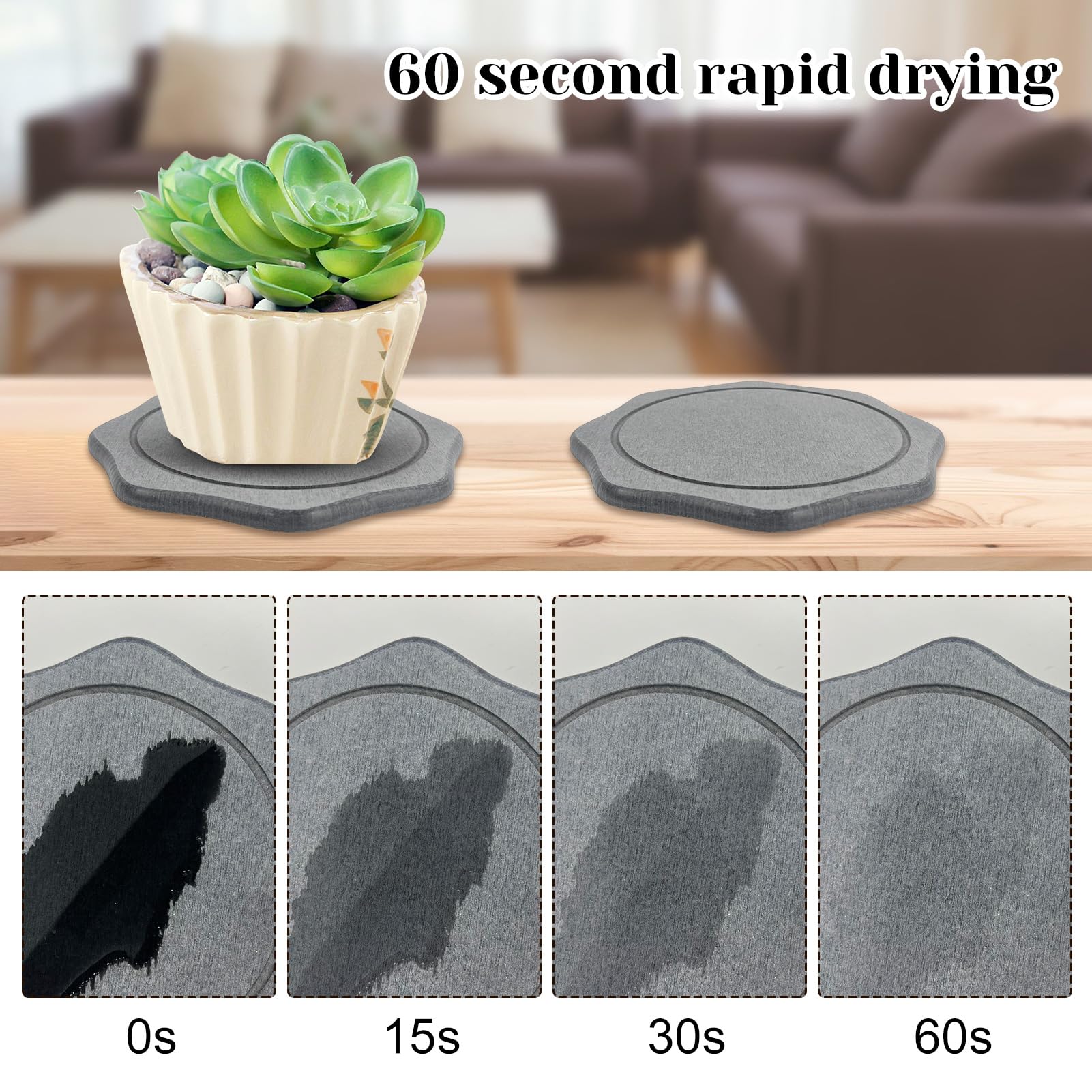 2 PCS Plant Saucers, 8 Inch Diatomaceous Earth Plant Trays for Indoor & Outdoor Use Super Absorbent Plant Trays for Pots Stone Quick Drying Tray Plates Keep Counters and Floors Clean and Dry