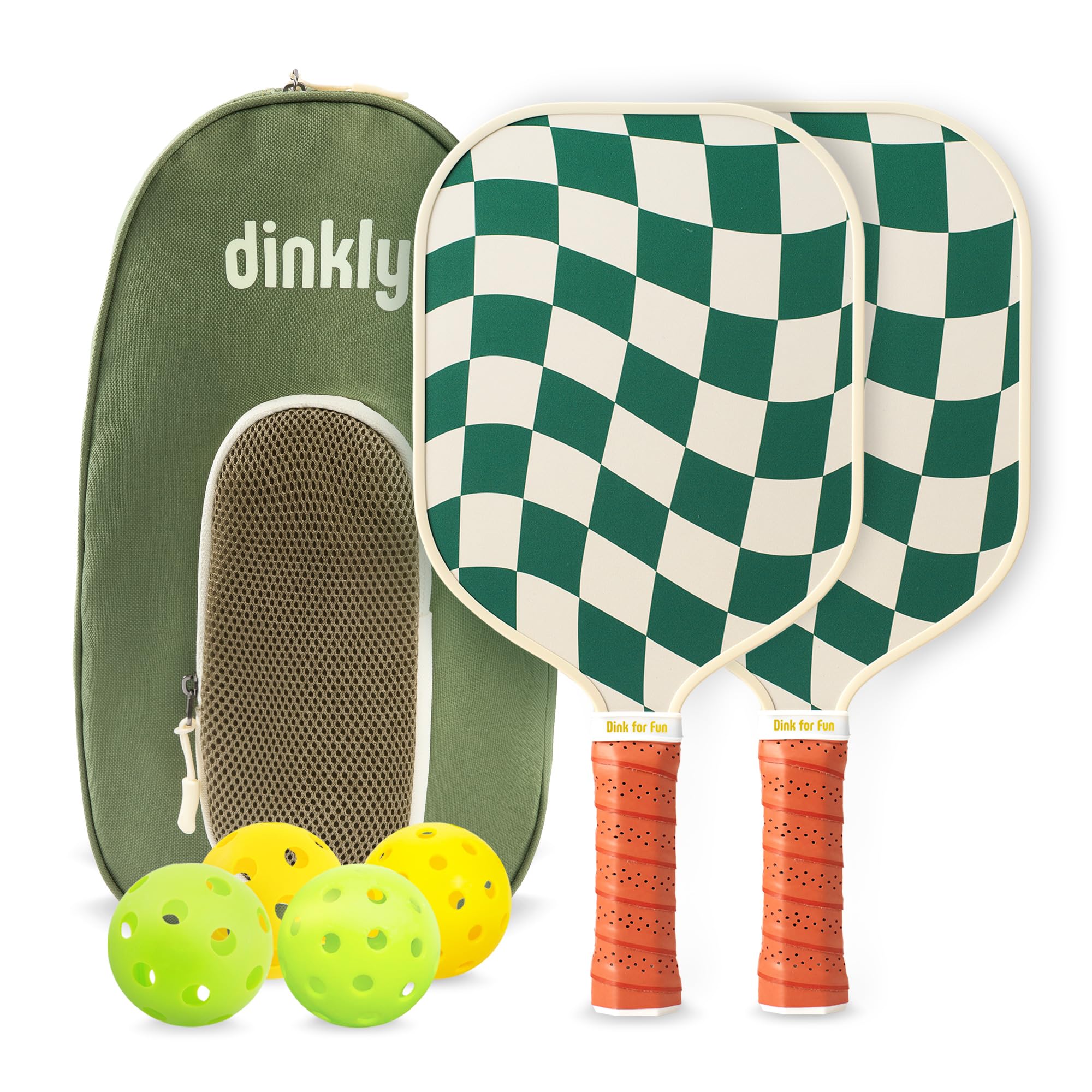 Dinkly Pickleball Paddles Set of 2 - USAPA Approved Graphite Pickleball Racket, 2 Pickleball Rackets, 4 Balls and 1 Portable Carry Bag, Pickle Ball Set for Men Women, Wave Check