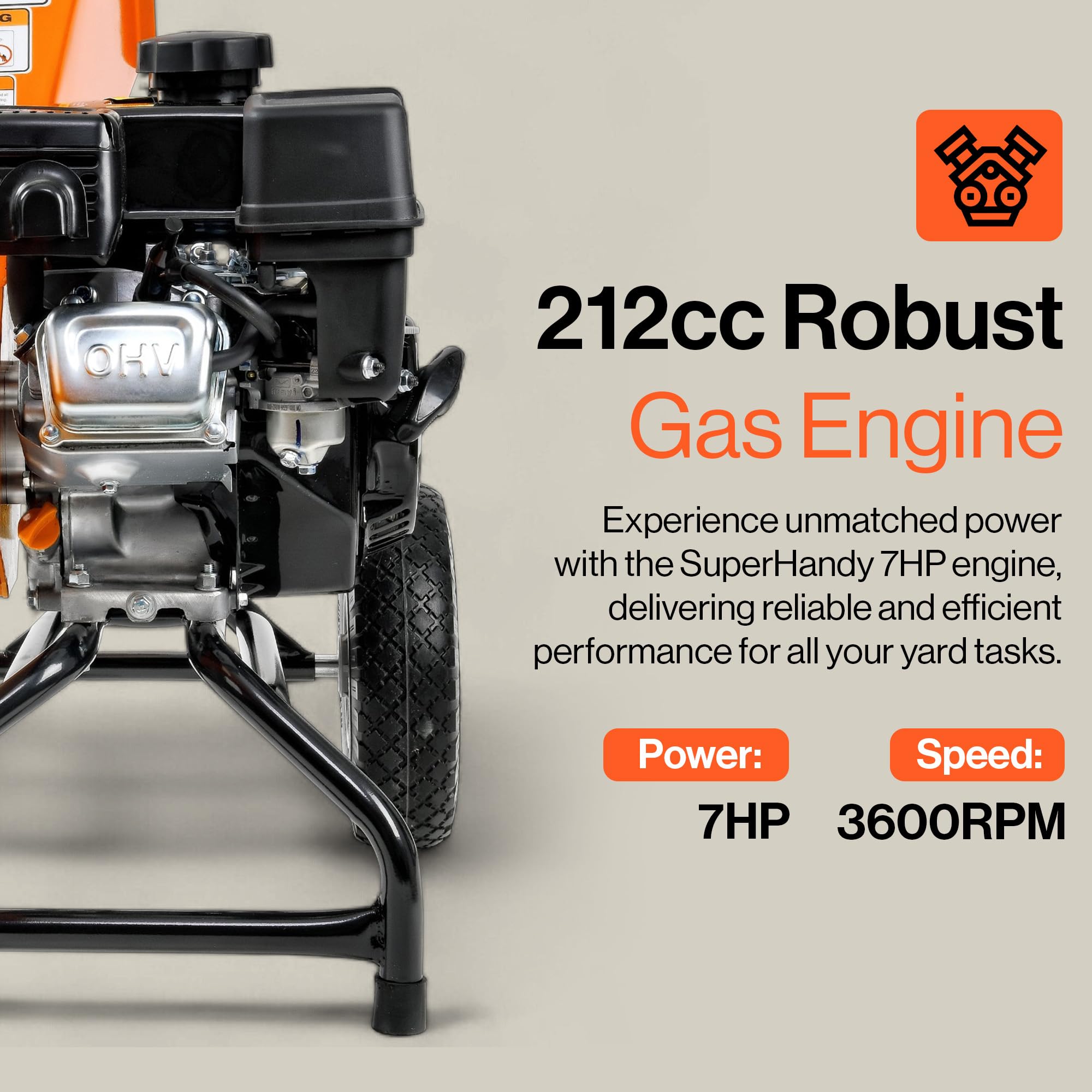 SuperHandy Wood Chipper Shredder Mulcher 7HP Engine Heavy Duty Compact Rotor Assembly Design 3" Inch Max Capacity Aids in Fire Prevention and Building Firebreaks