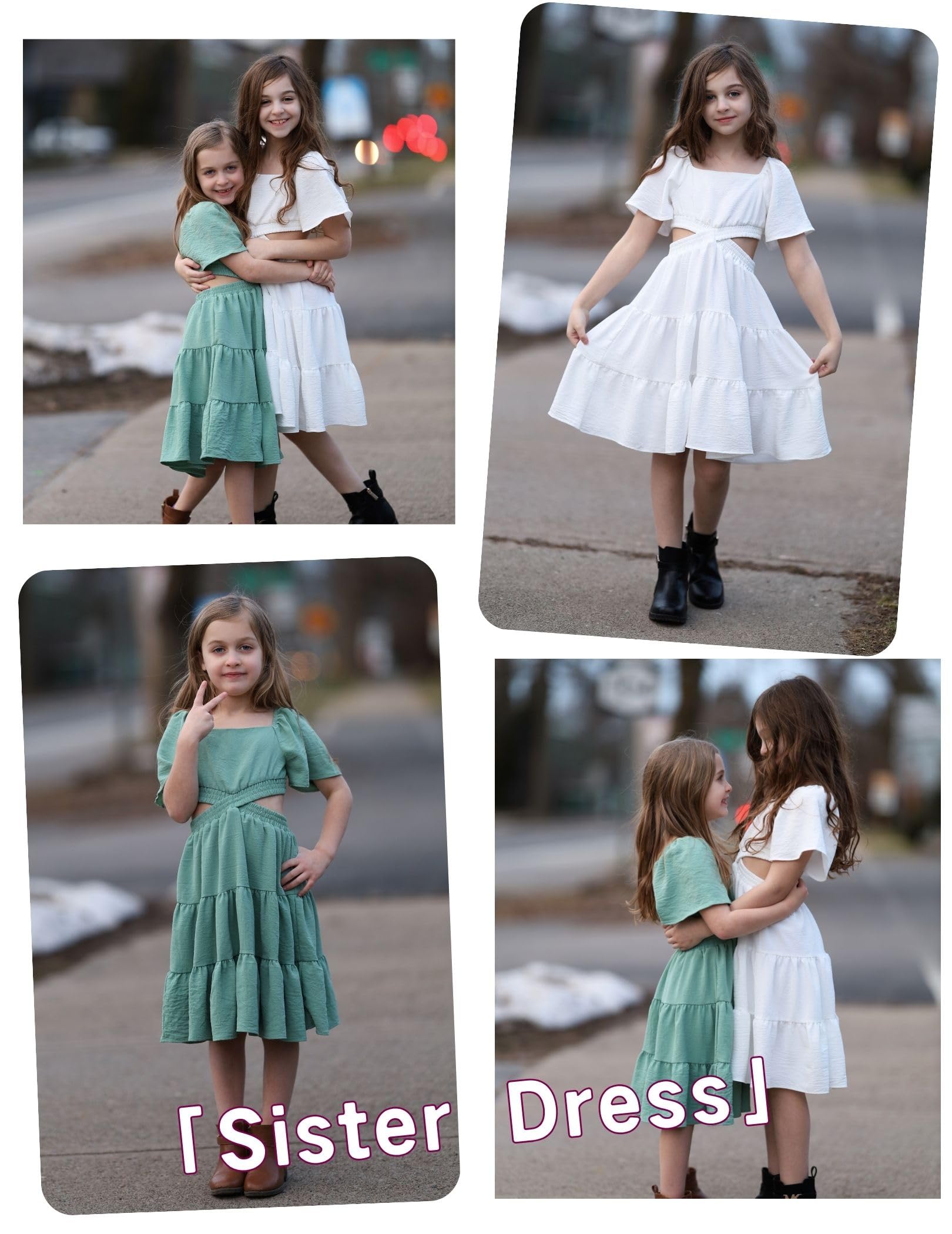 Arshiner Girls White Dresses Cut Out Shirred Summer Tween Birthday Dress Size 9-10