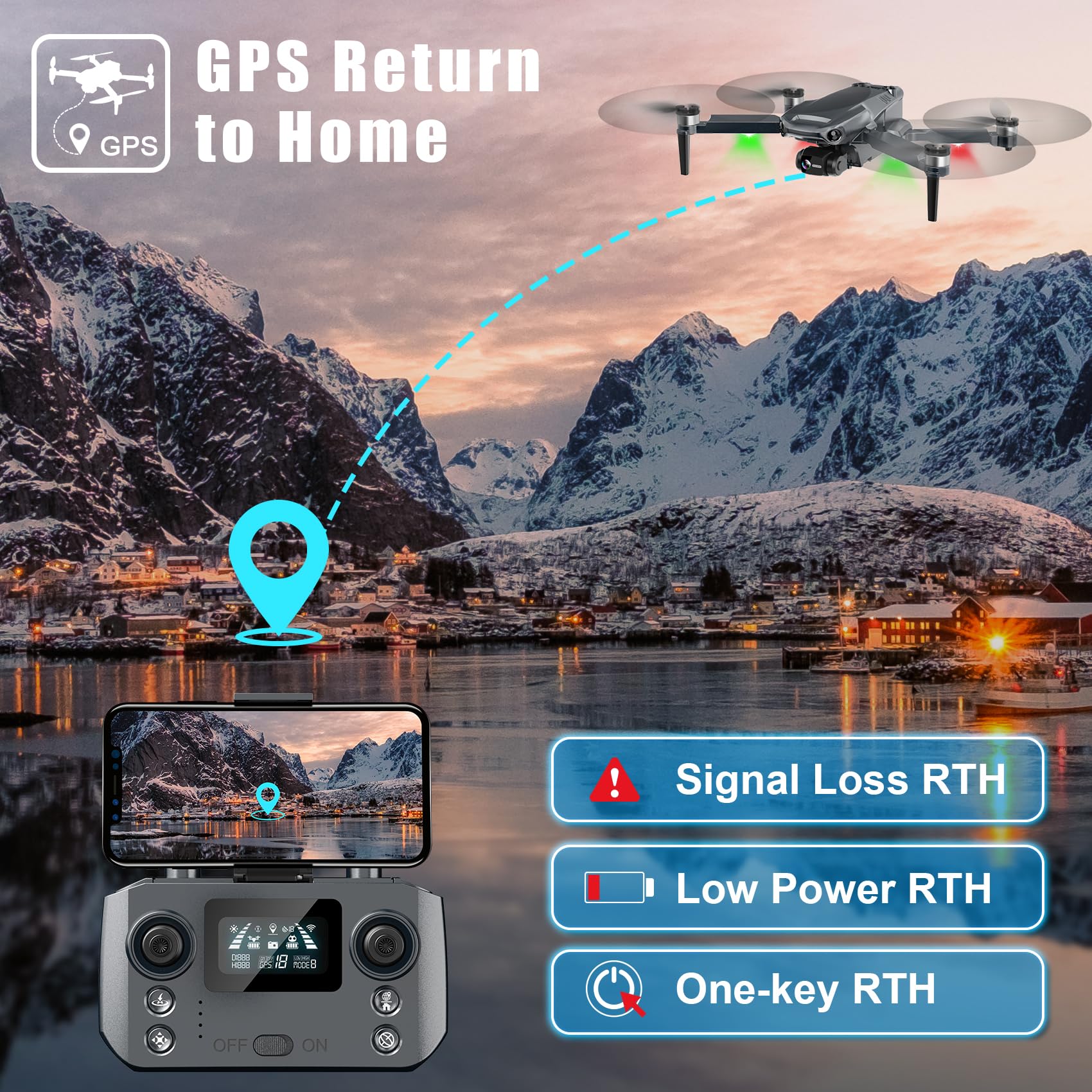 Drone with 4K Camera RC Quadcopter for Adults, 1640ft Long Range Video Transmission, 3-Axis Gimbal, 46Mins Flight Time GPS Auto Return and Follow Me, Circle Fly, Waypoint Fly, Altitude Hold