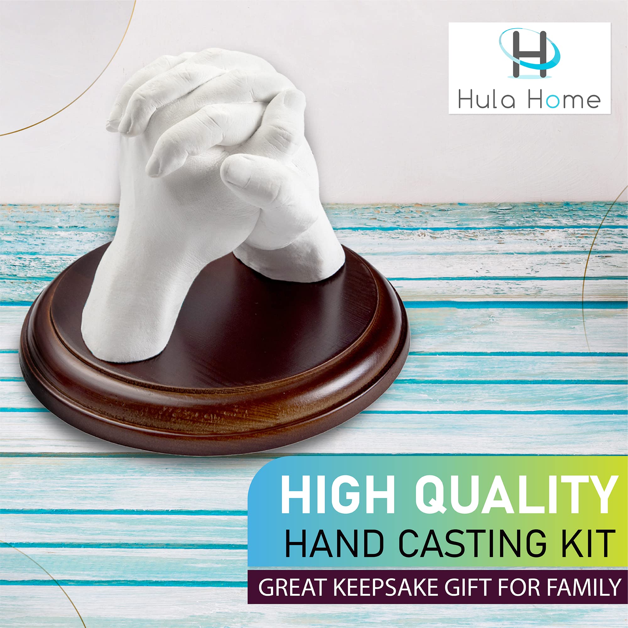 Hula Home Hand Casting Kit for Couples or Family | Paint & Mounting Plaque Included | DIY Plaster Hand Mold Keepsake Sculpture Kit Gifts for Her, Kids, Weddings, Anniversary