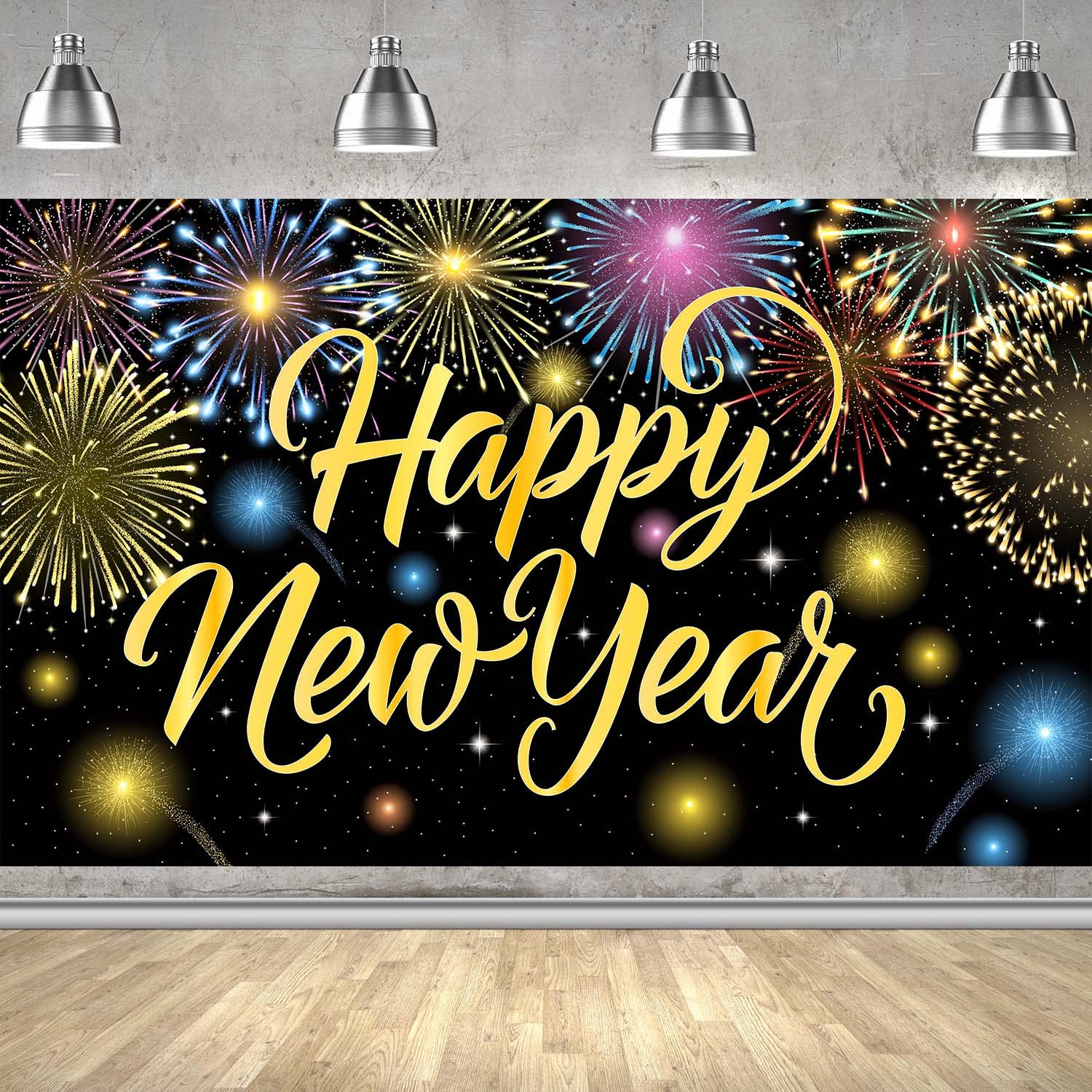 Happy New Year Banner Colorful Firework New Years Backdrop for 2025 Party Decorations Happy New Year Decorations New Years Eve Banner for New Years Party Supplies