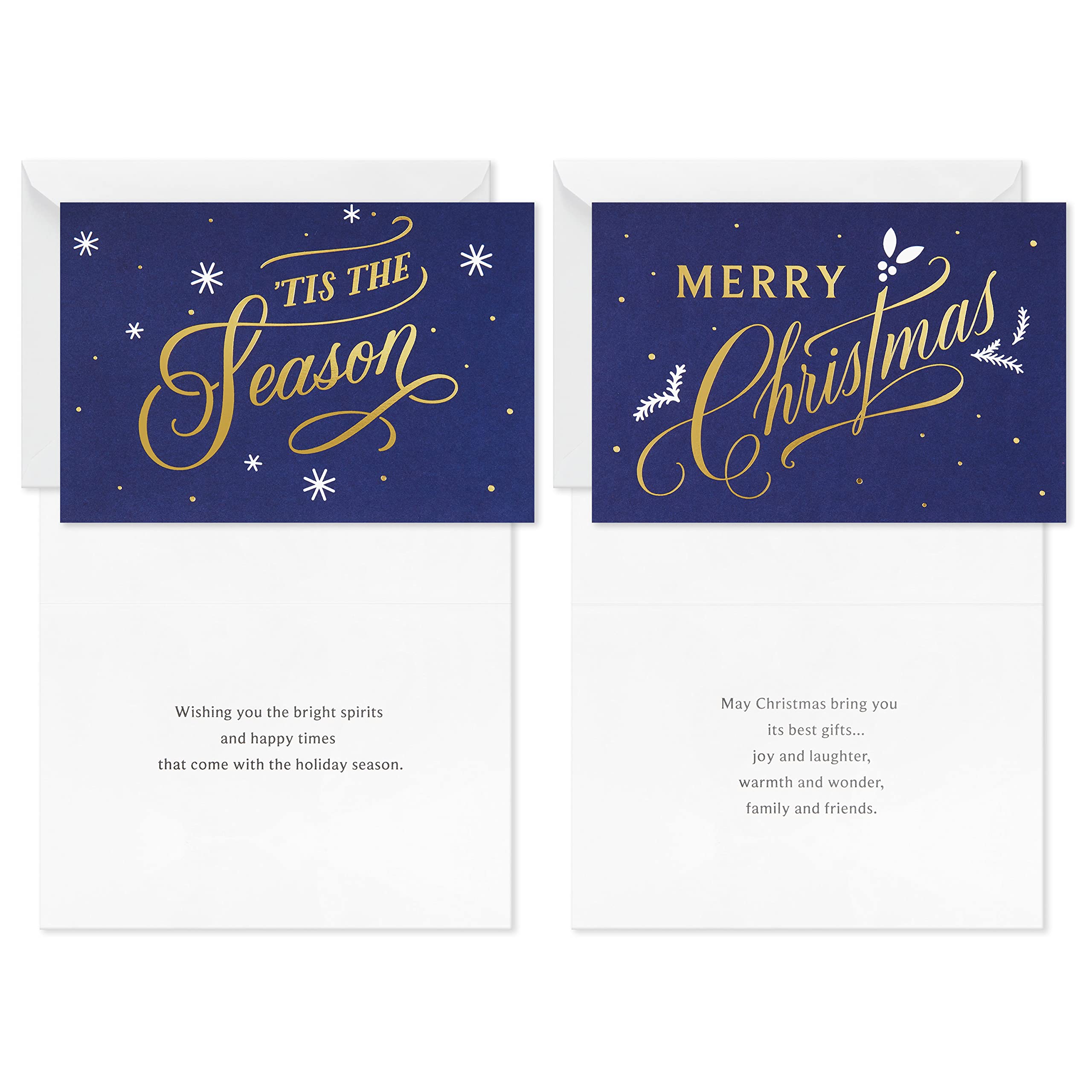 Hallmark Boxed Christmas Cards Assortment, Blue and Gold Holidays (6 Designs, 72 Cards with Envelopes)