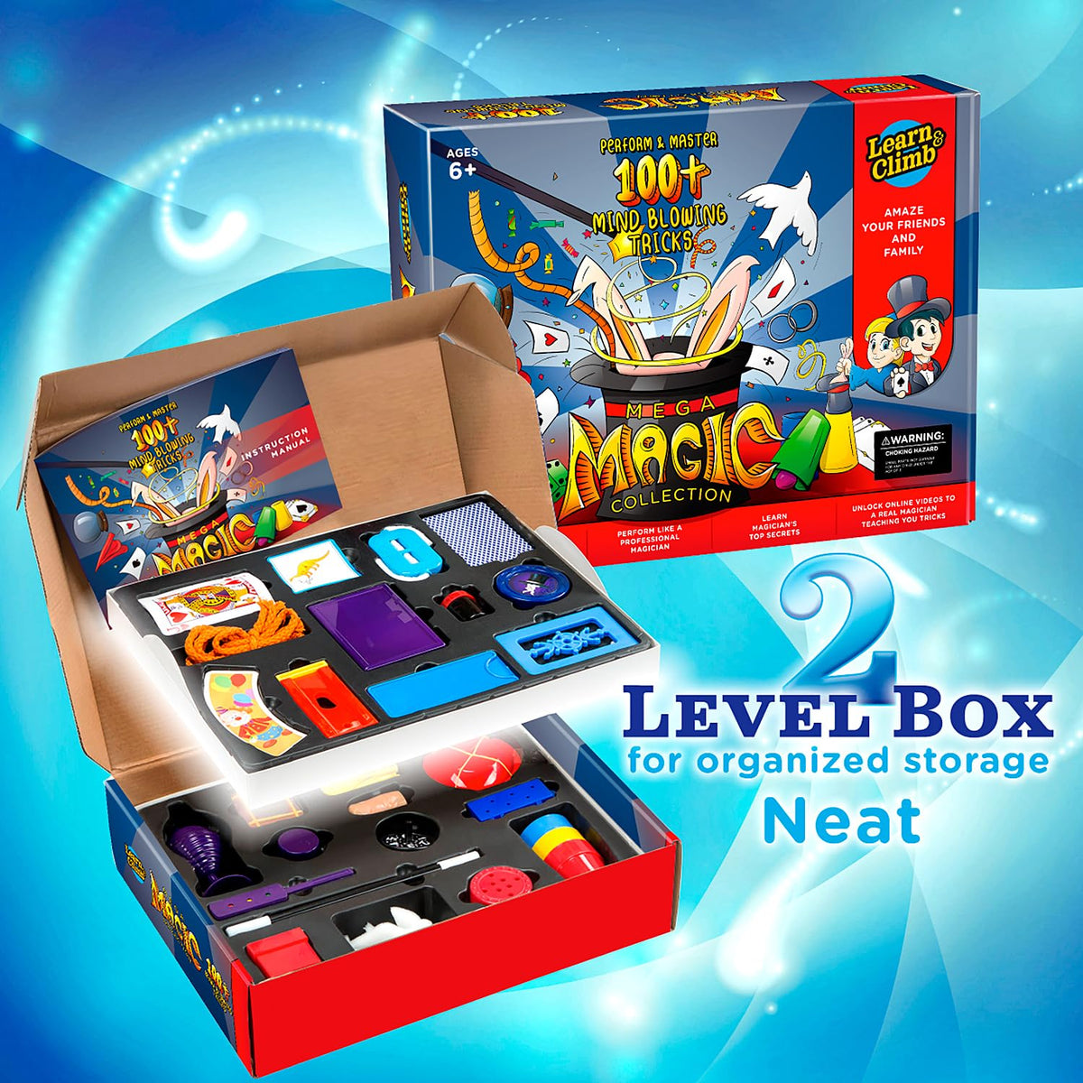 Learn & Climb Mega Magic Kit for Kids - Perform 100's of Today's Most Exciting Tricks - Magician Set with Tutorial Videos for Children Ages 6, 7, 8, 9, 10, 11, 12