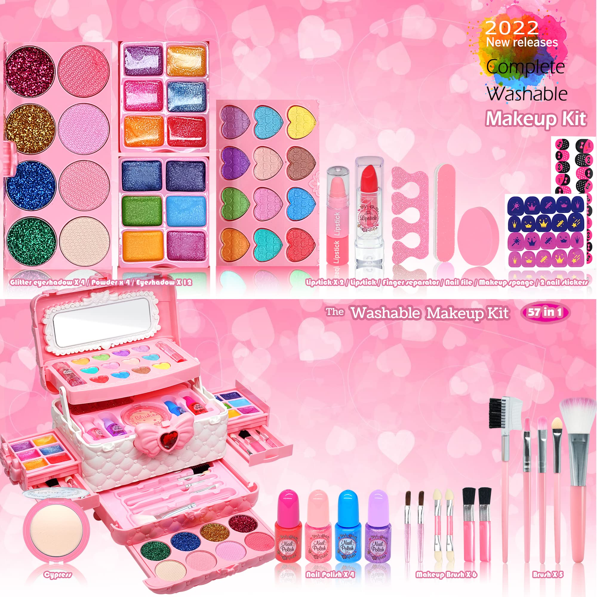 Kids Makeup Kit for Girl - Toys for Girls Washable Make Up for Little Girls,Non Toxic Toddlers Cosmetic Kits,Child Play Makeup Toys for Girls, Age 4-12 Year Old Children Gift