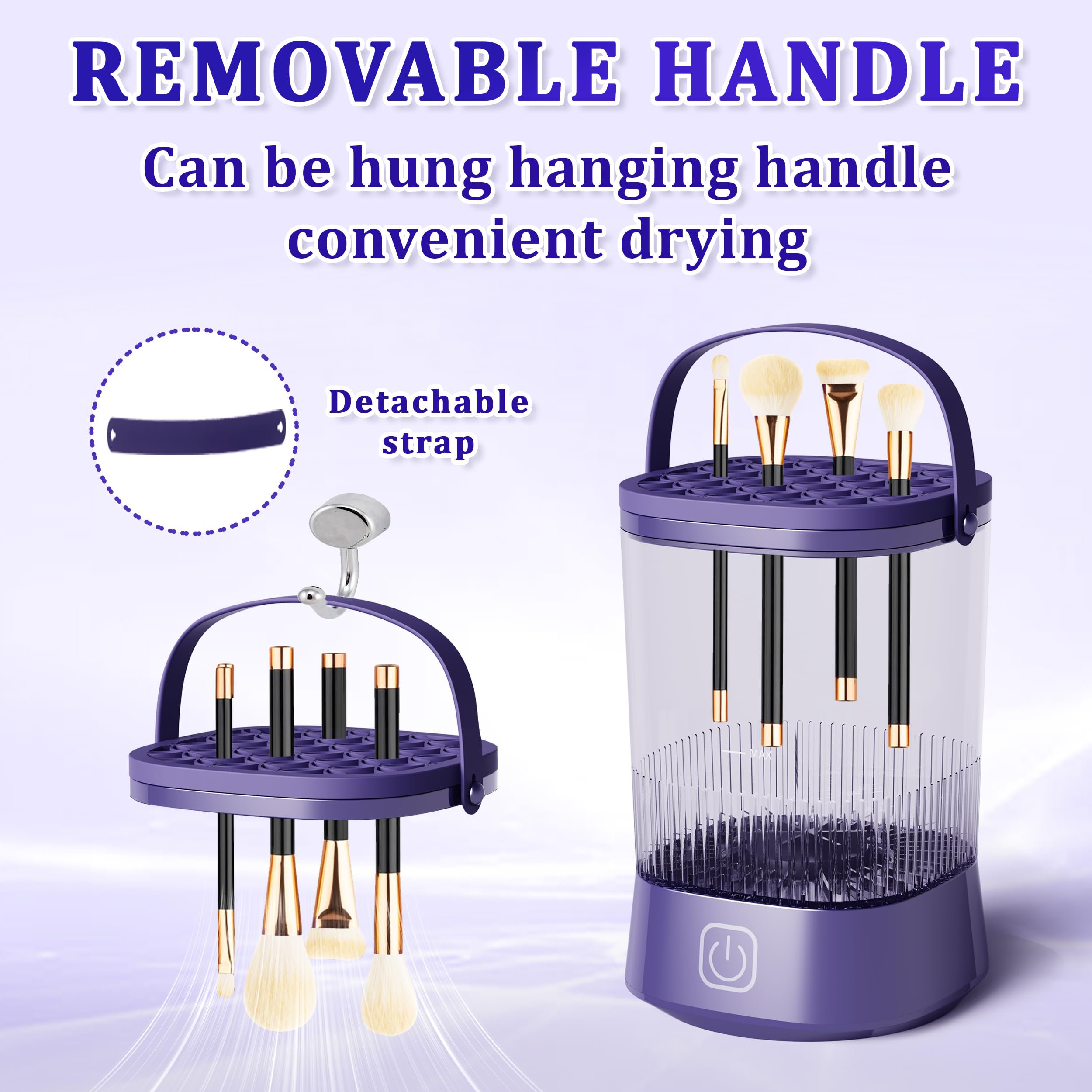 Makeup Brush Cleaner Machine - Electric Makeup Brush Cleaner Dryer Machine Automatic Cosmetic Brush Cleanser with 1200 mAh Battery, Quick Efficient Cleaning Make Up Cleanser for All Size (Purple)