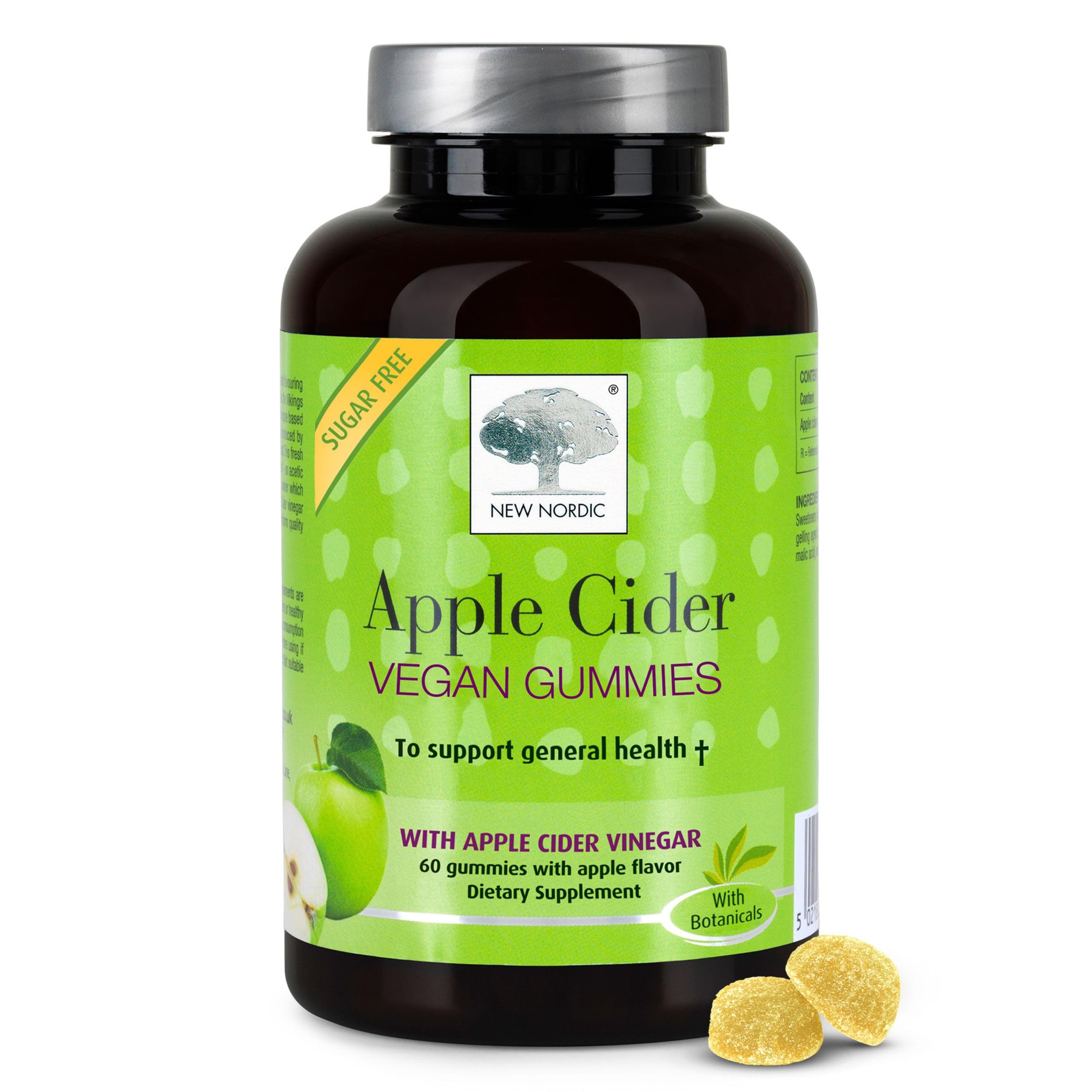 NEW NORDIC Apple Cider Vinegar Gummies, 400 mg Daily Intake with The Mother Strain, Sugar Free ACV Dietary Supplement, No Vinegar Taste, 60 Count (Pack of 1)