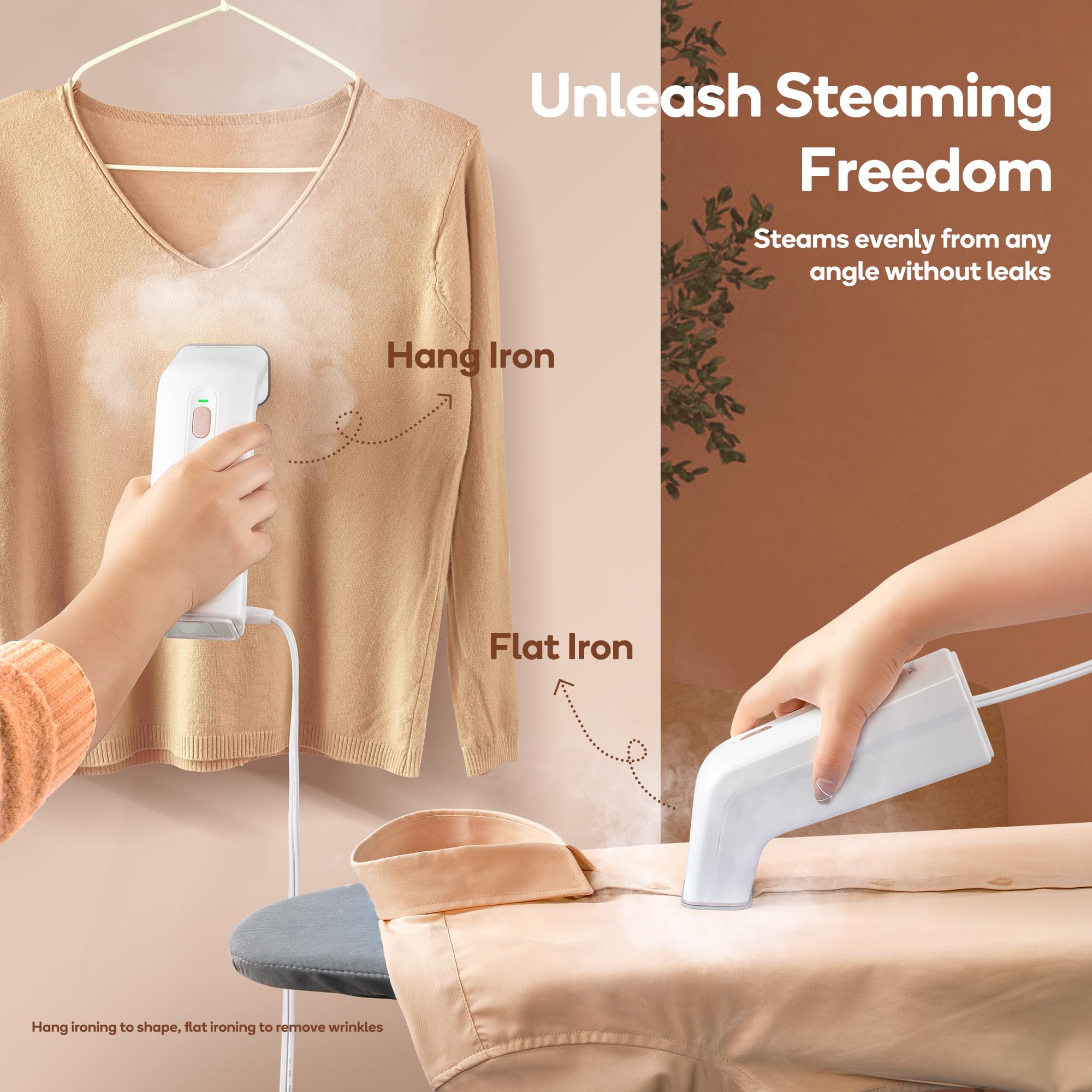 Newbealer Steamer for Clothes, Portable Steam Iron, Horizontal & Vertical Steaming, Dry Ironing, Non-Stick Ceramic Soleplate, 170ml Garment Wrinkle Remover, Auto-off, 1.2lbs Lightly (120V Only)