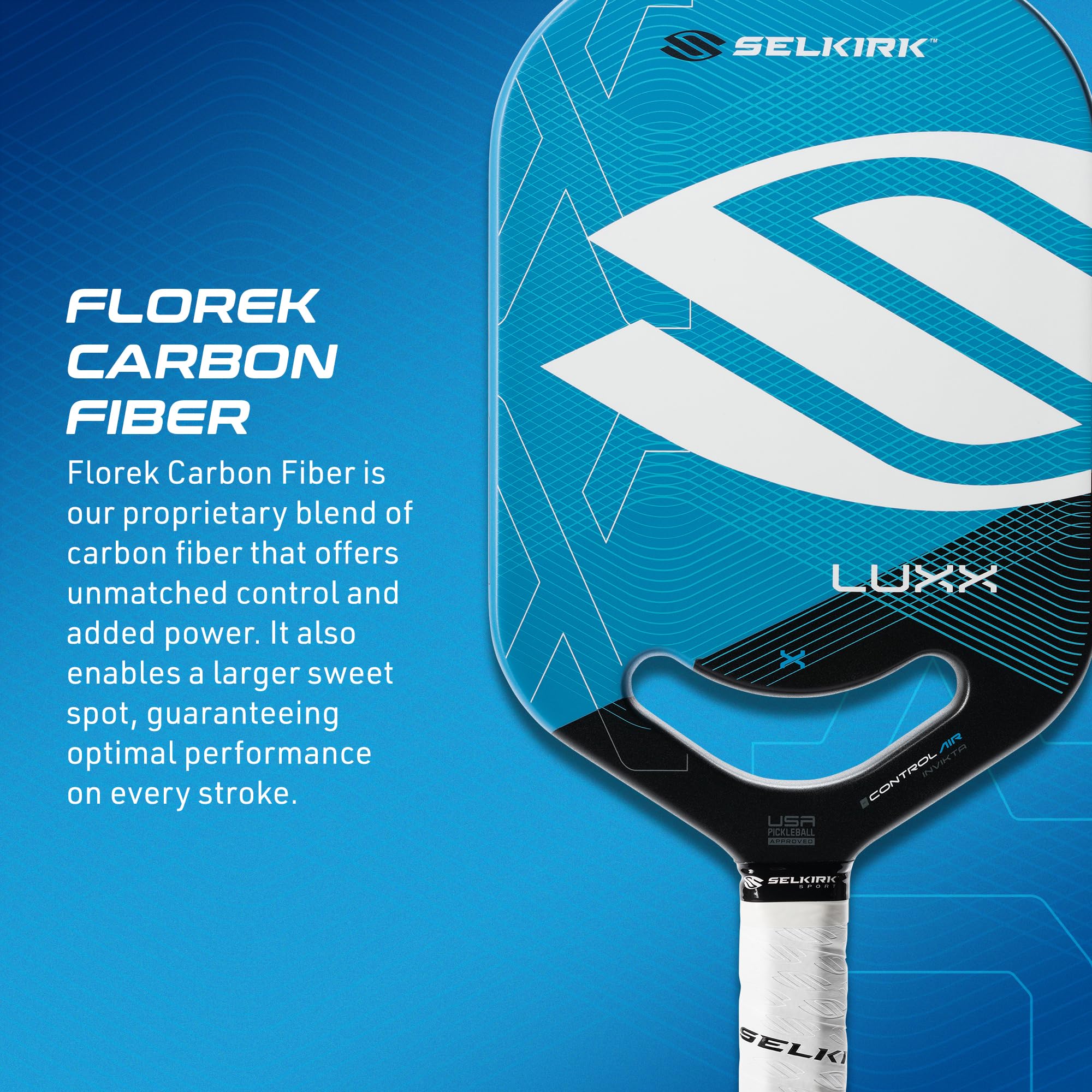 Selkirk LUXX Control Pickleball Paddle | Florek Carbon Fiber Pickleball Paddle with a Polypropylene X7 Core | The Pickle Ball Paddle Designed for Ultimate Power & Control | Invikta Blue