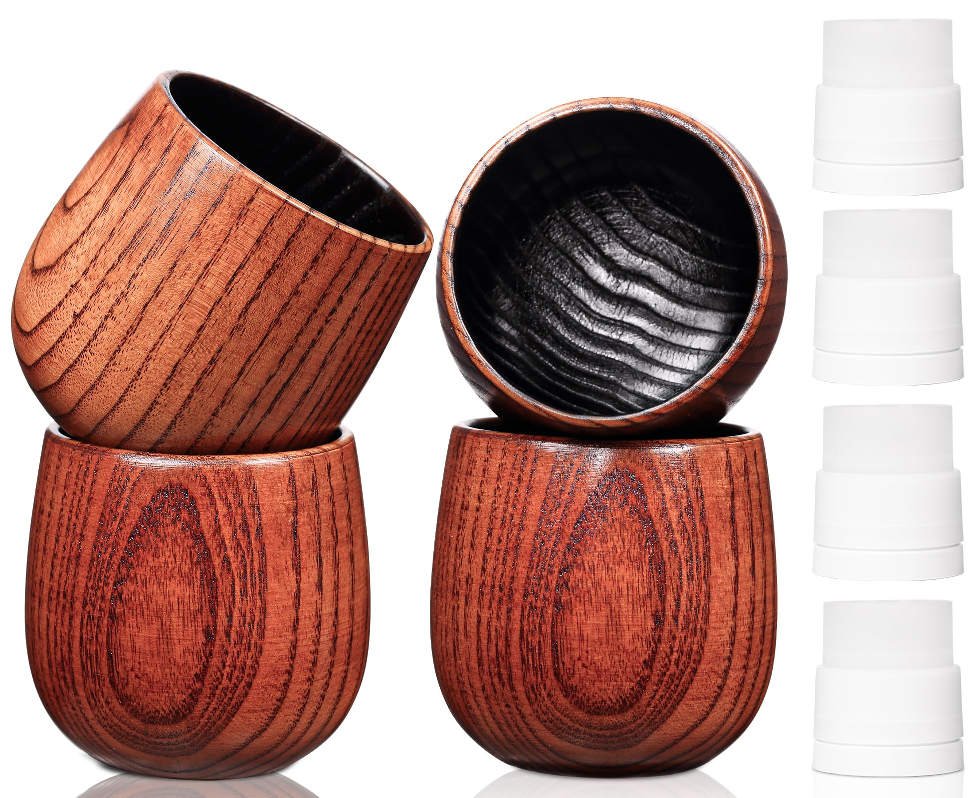 4PCS Charred Wooden Whiskey Glass – Handcrafted Solid Wood Tumbler for Men | Unique Whiskey Gifts | Natural Grain, Flame-Finished Bourbon Glass，Fathers Day Gifts For Dad，Him，Husband