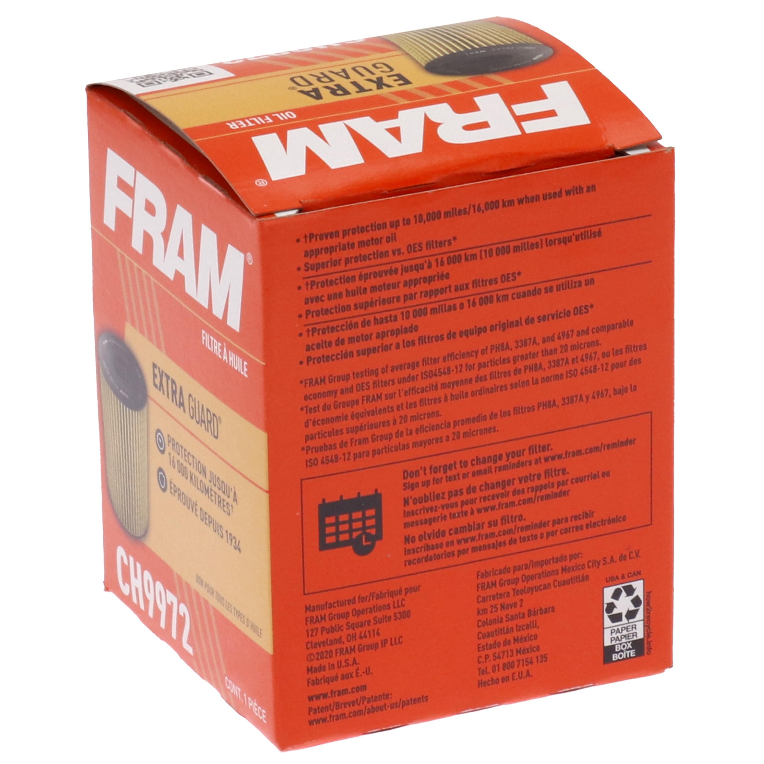 FRAM Extra Guard CH9972, 10K Mile Change Automotive Replacement Interval Cartridge Engine Oil Filter for Select Vehicle Models