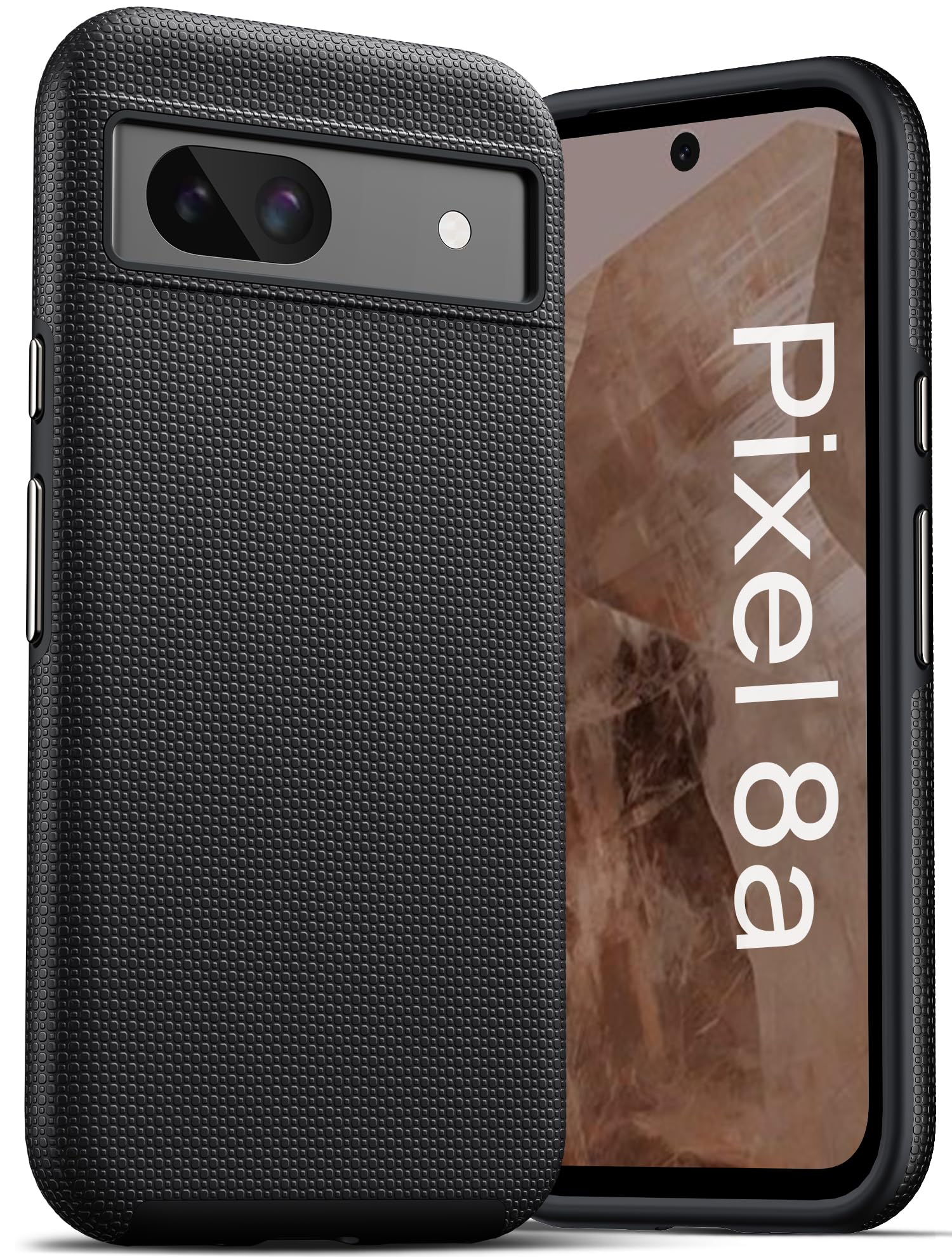 Vihibii for Google Pixel 8a Case, Shockproof Durable Soft Silicone Inner Case & Rugged Hard Outer Cover Double Layer Protection, Pleasant Texture Phone Case for Google Pixel 8a 2024, Black