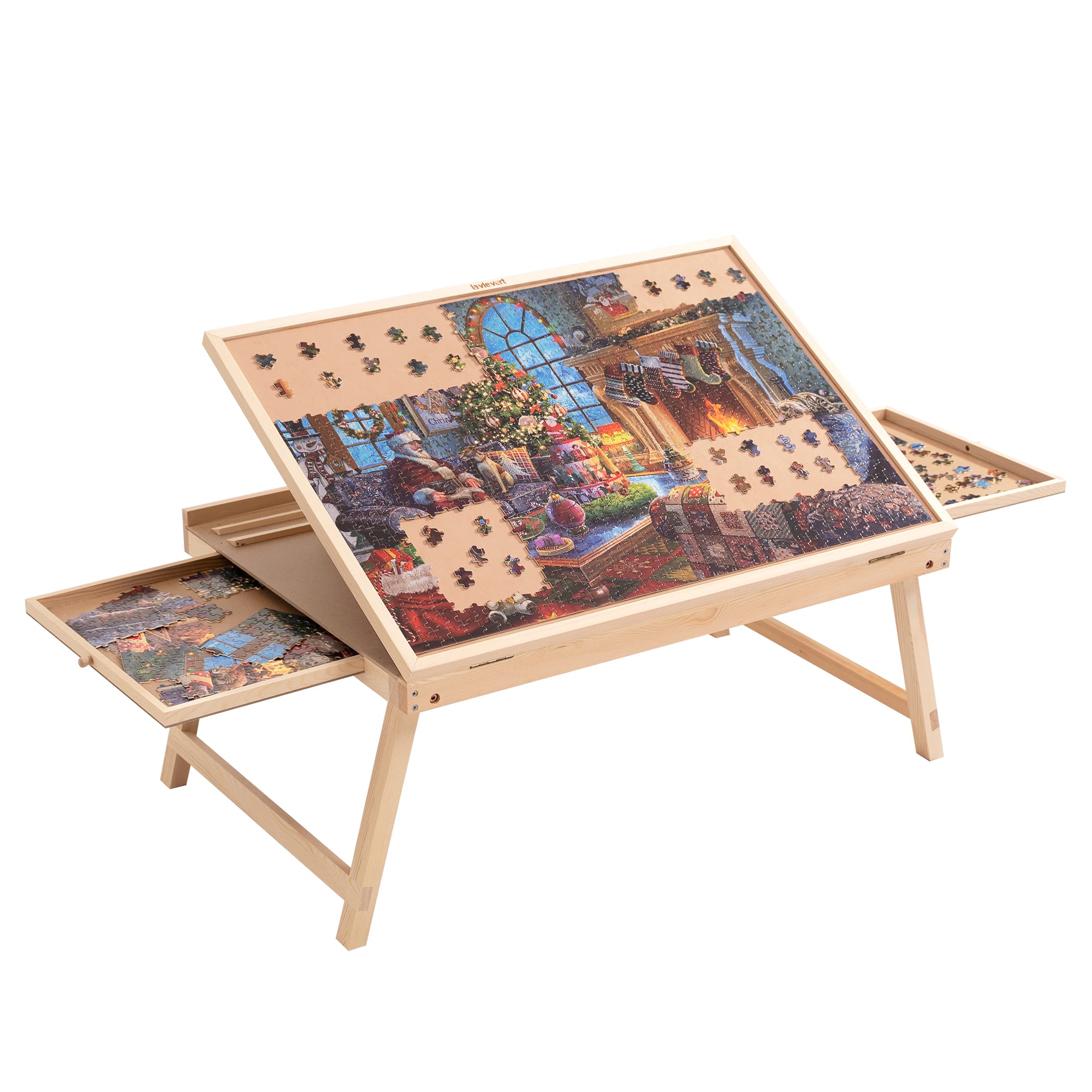Lavievert Tilting Puzzle Table with 2 Drawers, Adjustable Jigsaw Puzzle Board for Adults & Kids, Portable Wooden Puzzle Plateau with Folding Legs & Non-Slip Tabletop for Up to 1000 Pieces