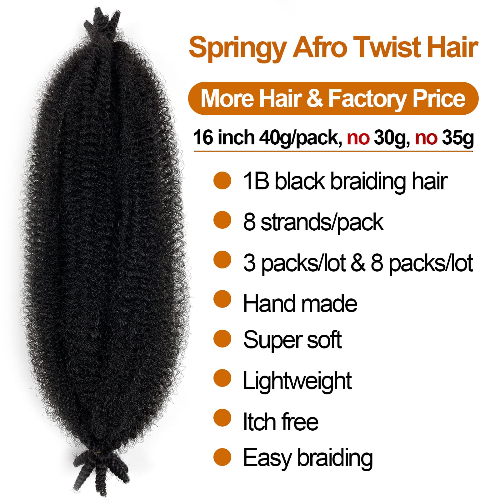 Marley Twist Braiding Hair 16 Inch Springy Afro Twist Hair 3 Packs Kinky Twist Hair for Braiding 1B Black Spring Twist Hair Curly Braiding Hair Extension for Black Women