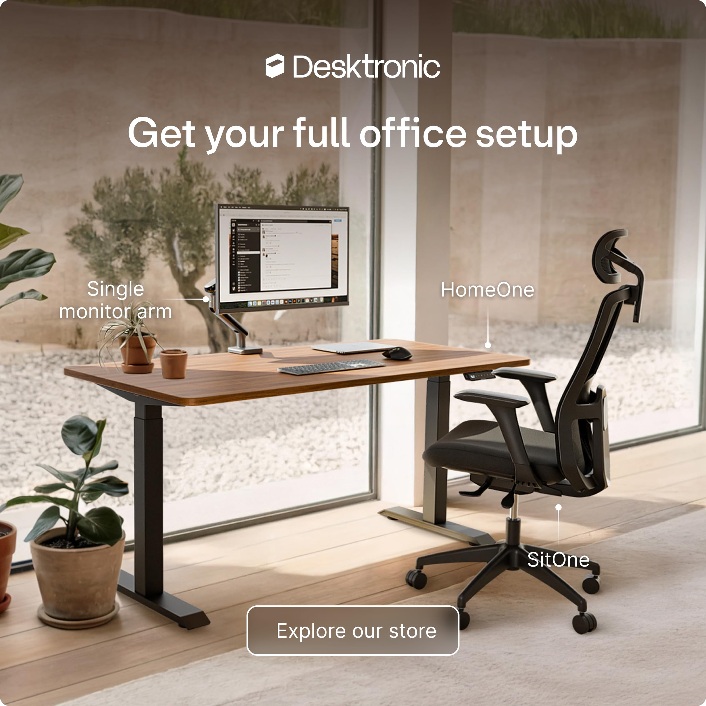 Desktronic HomeOne Standing Desk 60x30 — Ergonomic Sit Stand Home Office Desk, Made in Europe, Electric Dual Motor Height Adjustable, USB & USB-C Charging, Wobble-Free, Touchscreen, 3 Memory Presets