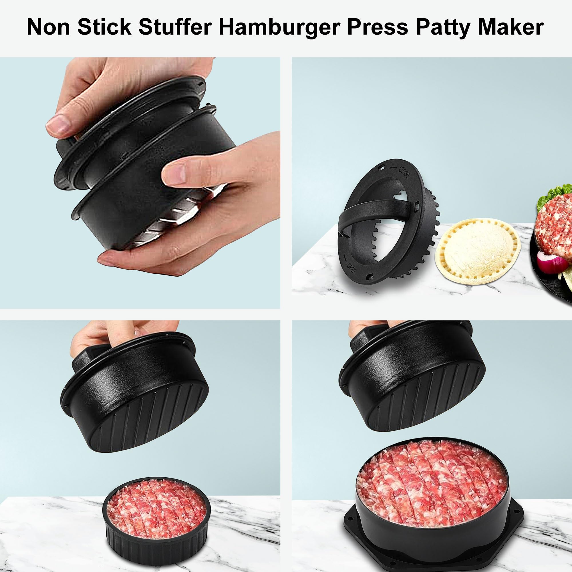 POLIGO 5PCS Smash Burger Press Kit - 4 in 1 Hamburger Patty Storage Containers, 7.68"X4.1" Cast Iron Smash Bacon Press - Non Stick Smash Burger Press Set for Grill and Griddle Cooking, Rectangle