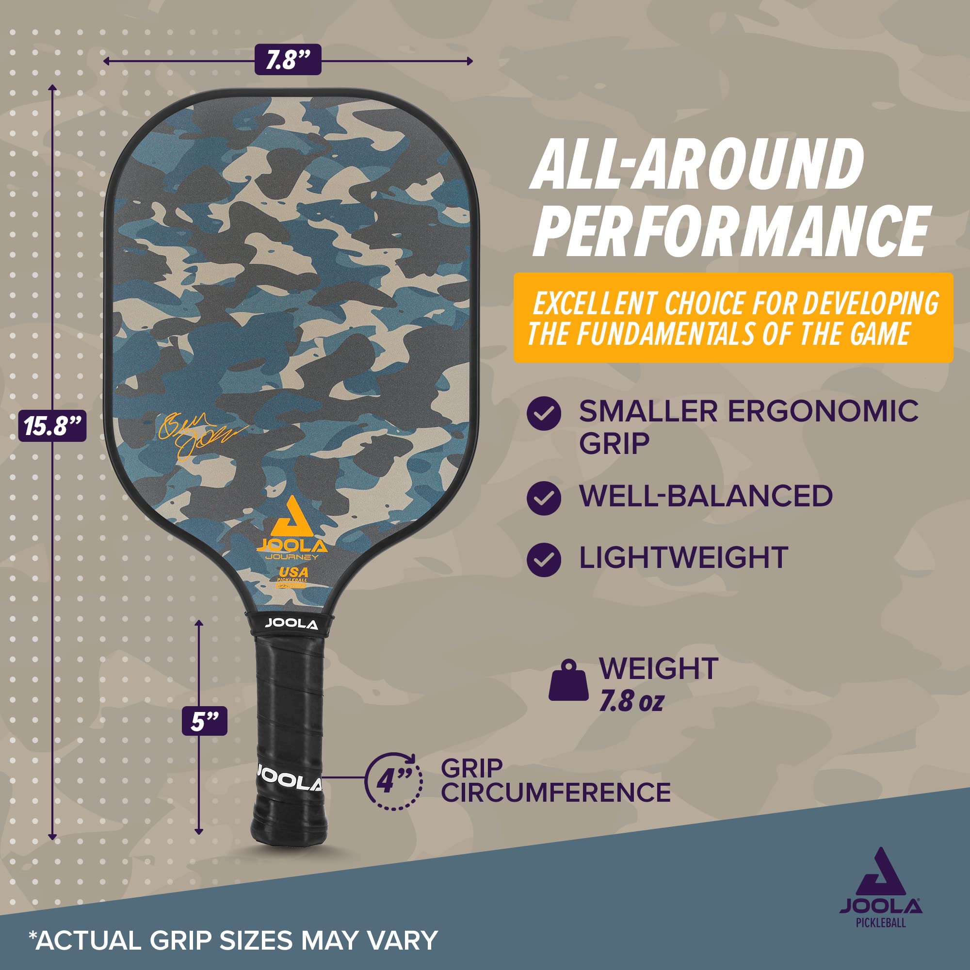 JOOLA Journey Pickleball Paddle – Fiberglass Graphite Surface for More Power – Lightweight Pickleball Paddle w/Increased Control - Multiple Colors & Designs - USAPA Approved - Camo 10mm