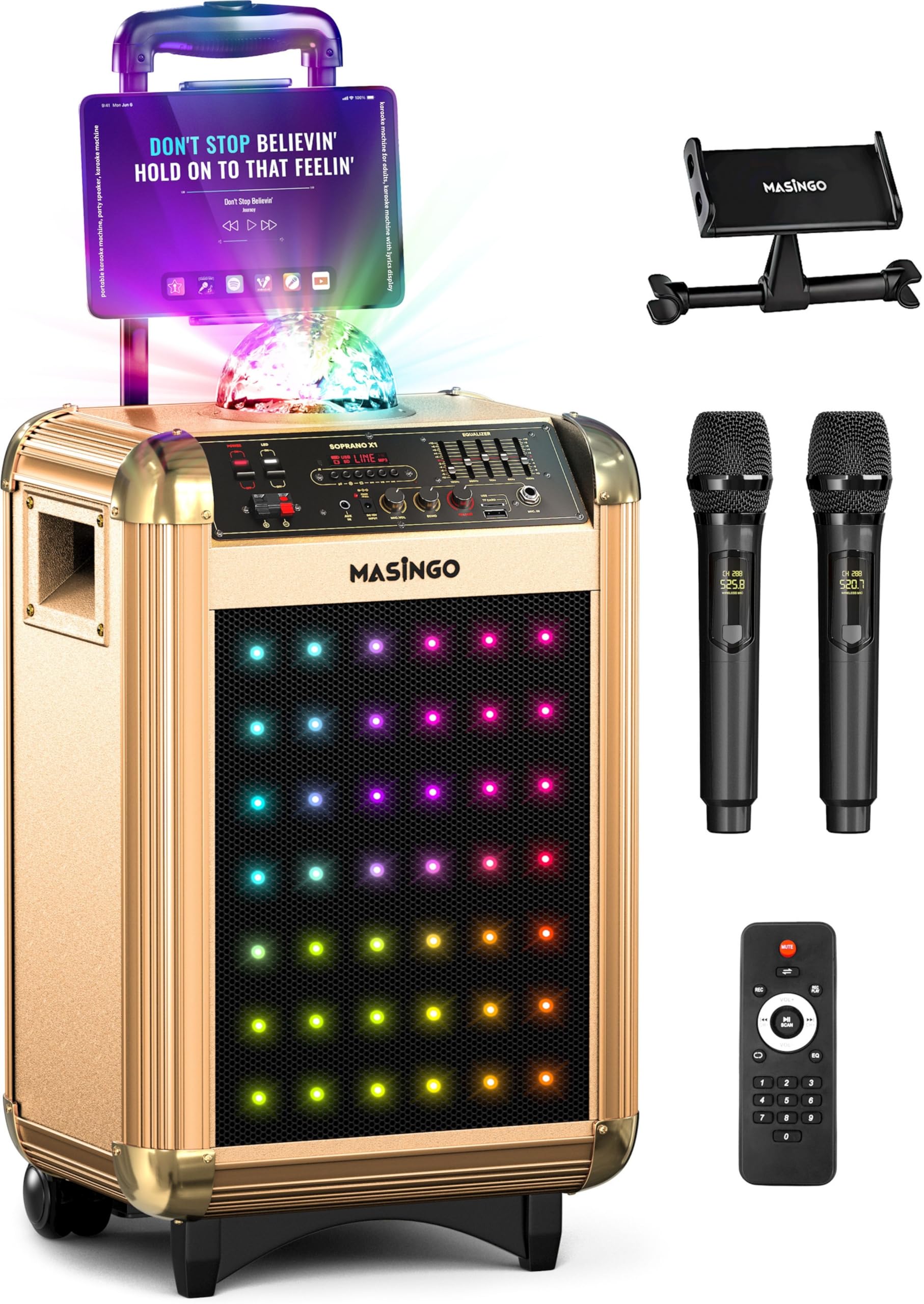 MASINGO Karaoke Machine for Adults and Kids with 2 Bluetooth Wireless