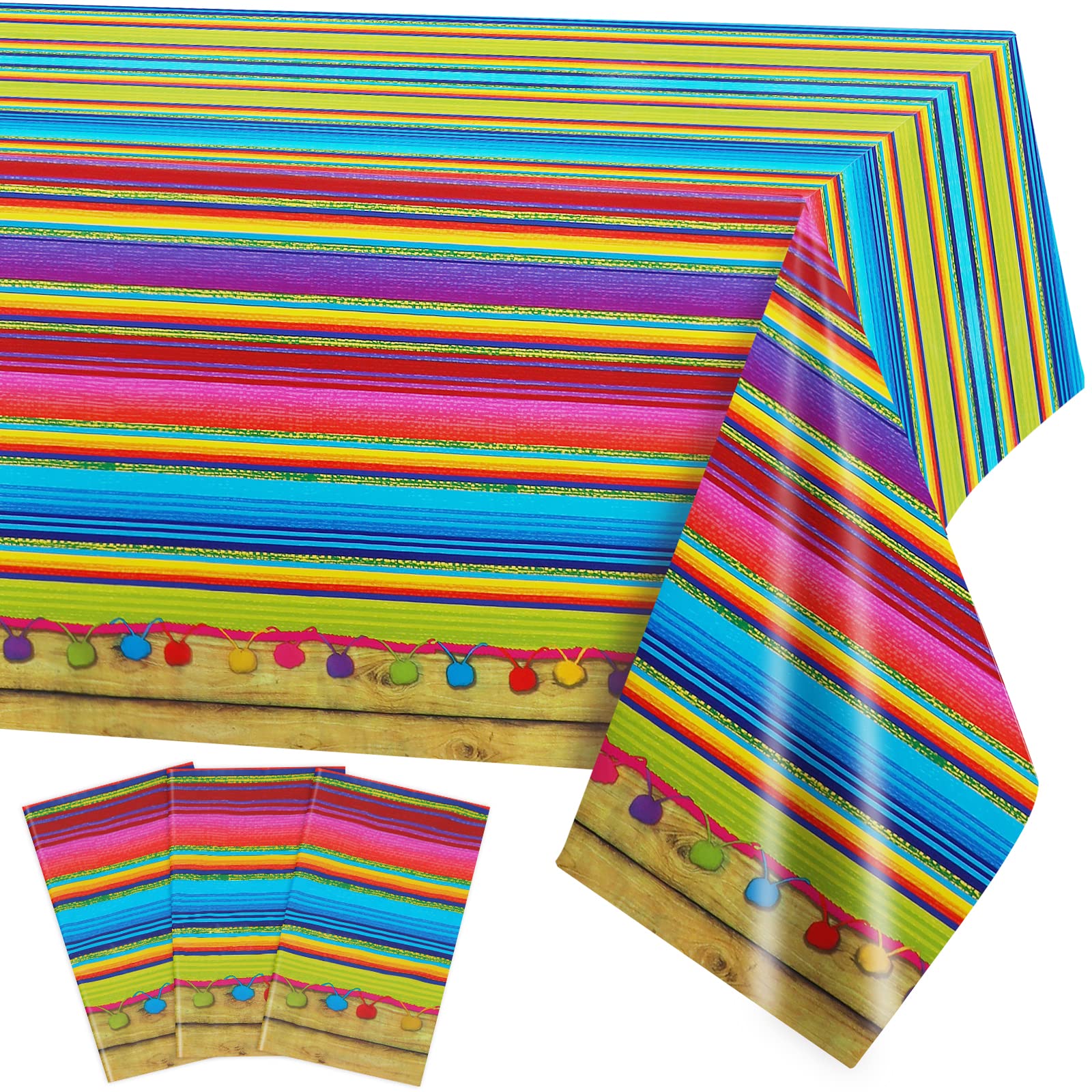 PHOGARY 3PCS Fiesta Mexican Tablecloth for Party Decorations, Plastic Table Covers for Fiesta Birthday, Taco Night, Cinco De Mayo, Spanish Themed Party Baby Shower Celebration