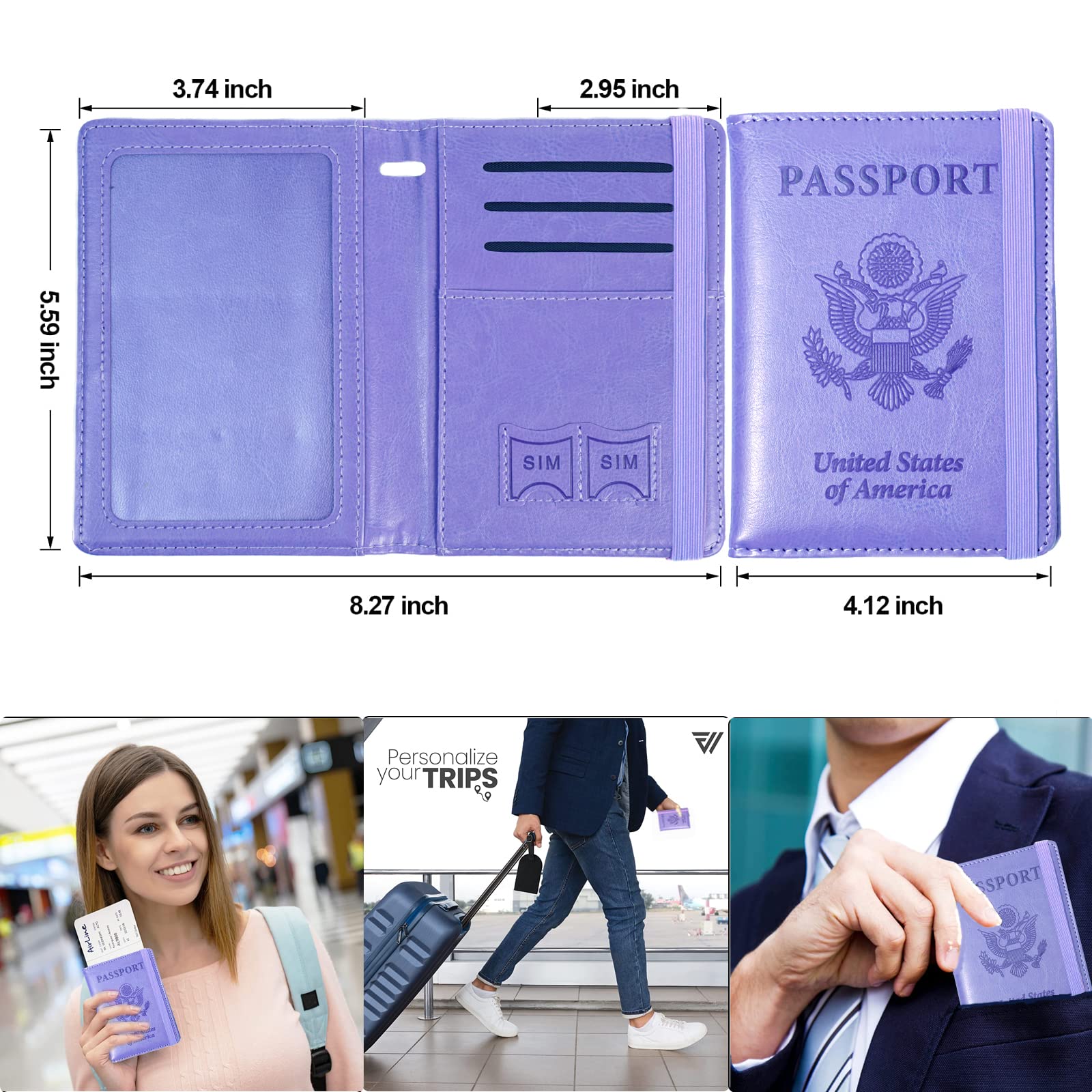 Eoehro Passport Holder for Travel Essentials, Passport Wallet, Passport Cover, Passport Case, Travel Must Haves Accessories,Passport Holder for Women and Men(E-Elastic band Purple)