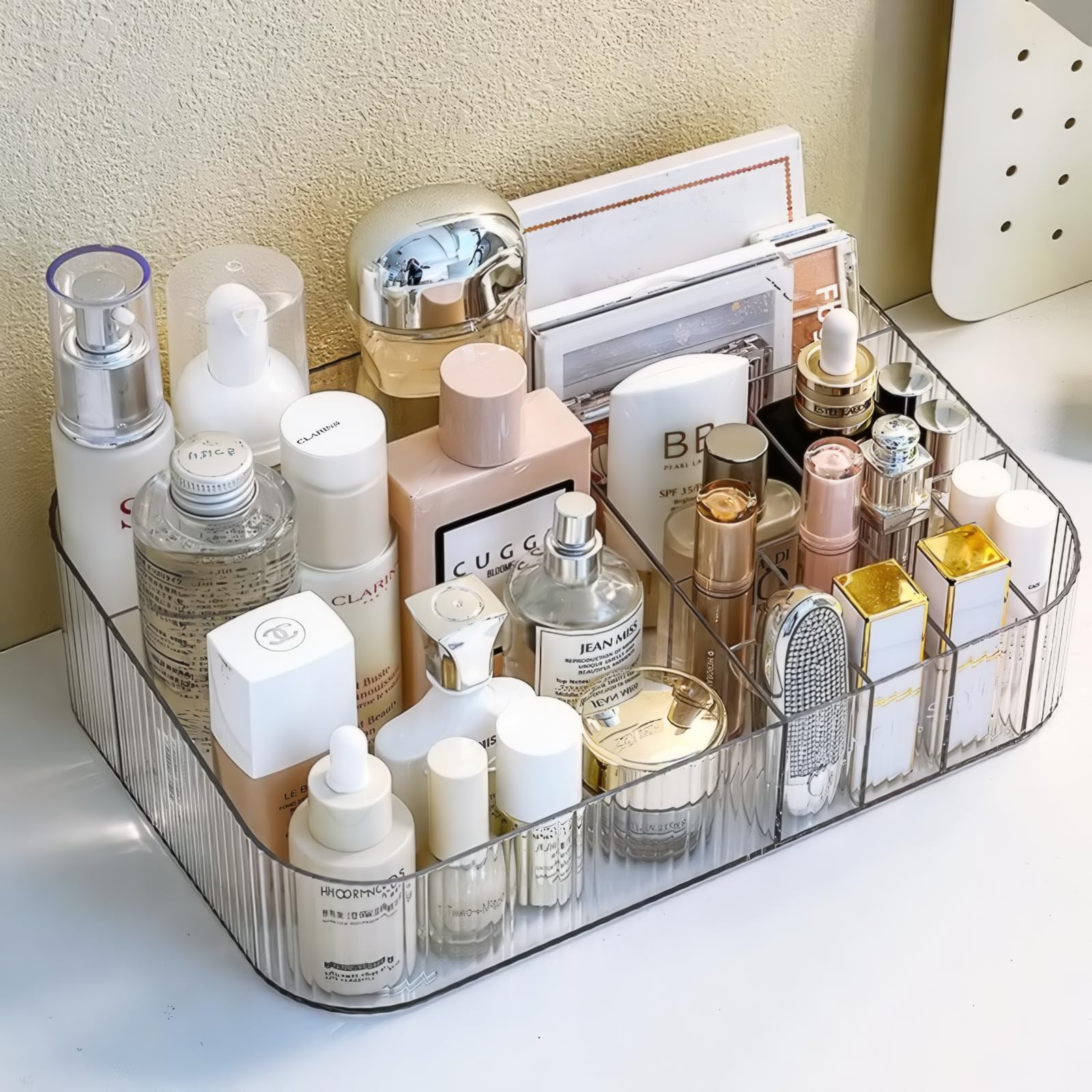 Decorcode Clear Vanity Makeup Organizer | 12-Compartment Holder for Brushes, Eyeshadow Palettes, & Beauty Supplies | Stacks Storage Drawers