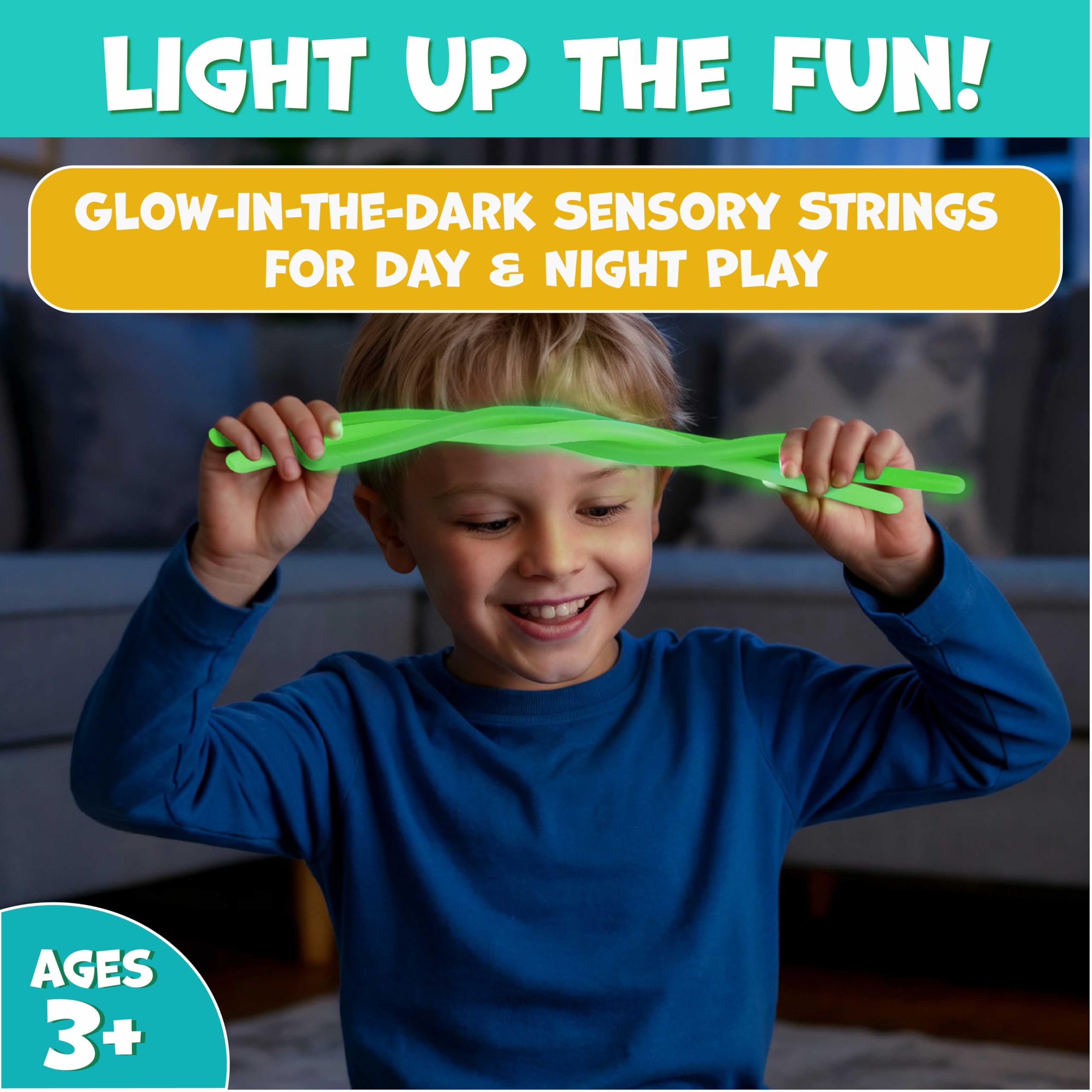BUNMO Stocking Stuffers for Kids - Stretchy Strings - Sensory Toys - Original - 6 Pack and Stocking Stuffers for Kids - Stretchy Sensory Strings - Glow in The Dark - 6 Pack