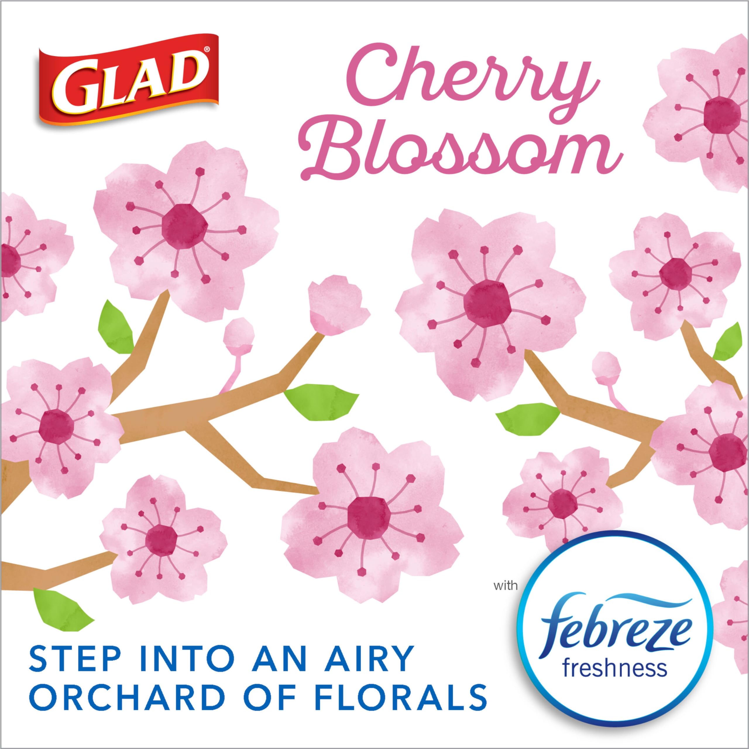 Glad Odorshield Small Drawstring Trash Bags, 4 Gal, Pink, Cherry Blossom, 34 Ct, Pack May Vary