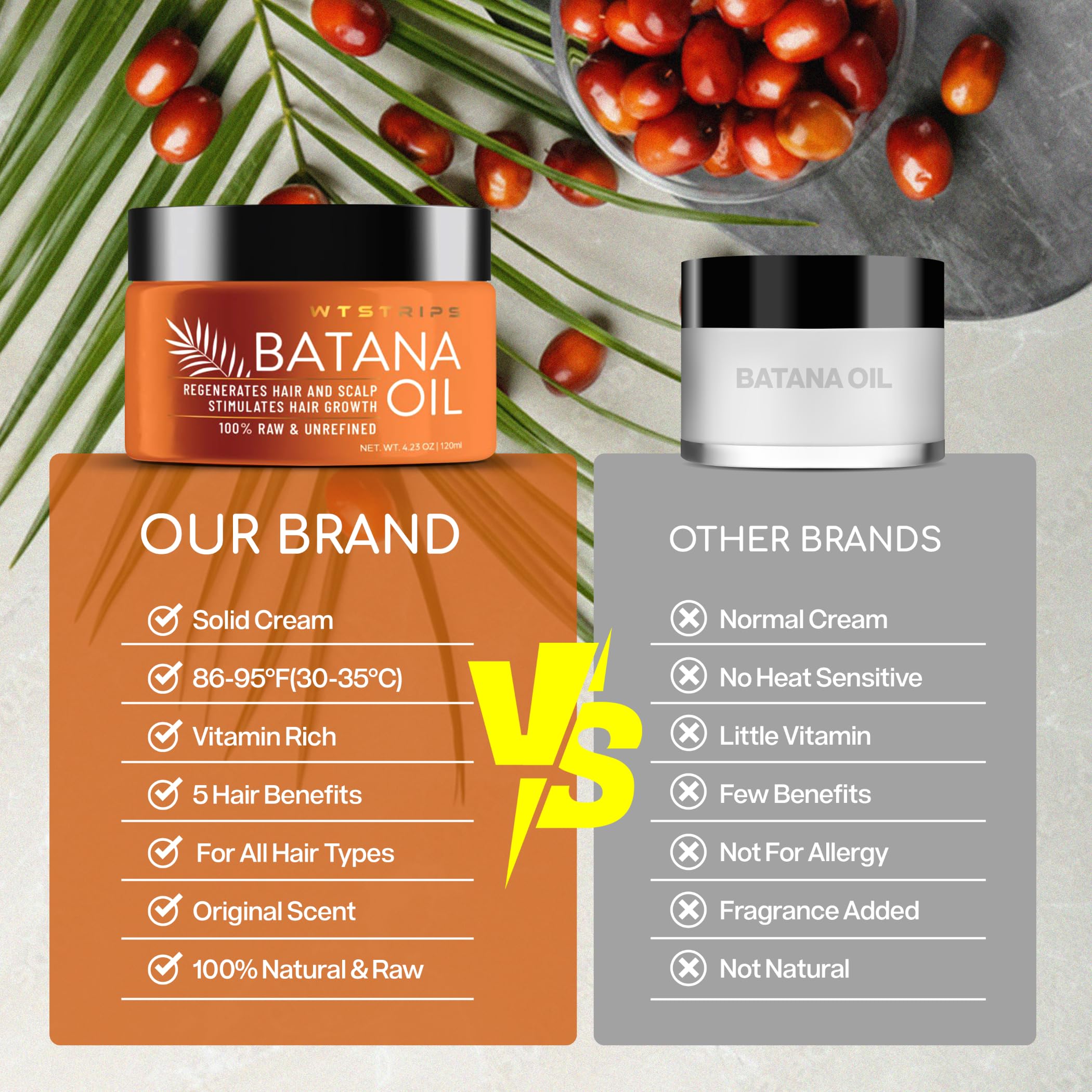 WTSTRIPS Batana Oil for hair growth: 100% raw unrefined pure natural cold pressed Botana oil - Dr Sebi Batana oil from Honduras, Brown