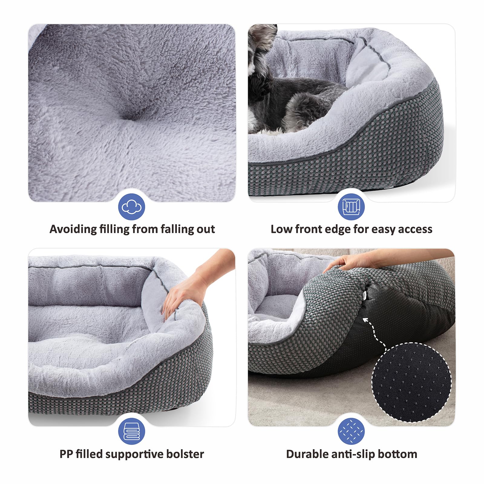 INVENHO Medium Dog Beds for Medium Dogs Washable, Rectangle Dog Bed Medium Size Dog, Orthopedic Dog Bed, Warming Soft Calming Sleeping Puppy Bed Durable Pet Bed with Anti-Slip Bottom M(30"x24"x9")