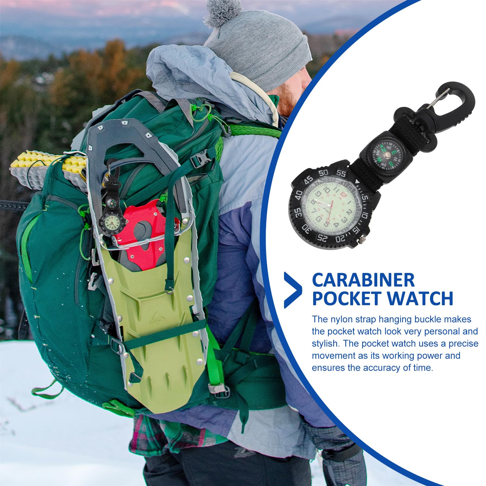 WRITWAA Sports Pocket Watch Backpacker Clip Watch Backpacker Hanging Watch Digital Dial Watch Backpack Clip on Watch Carabiner Watch Backpacker Watch Outdoor Pocket Watch Hiking Watch Belt Loop Watch