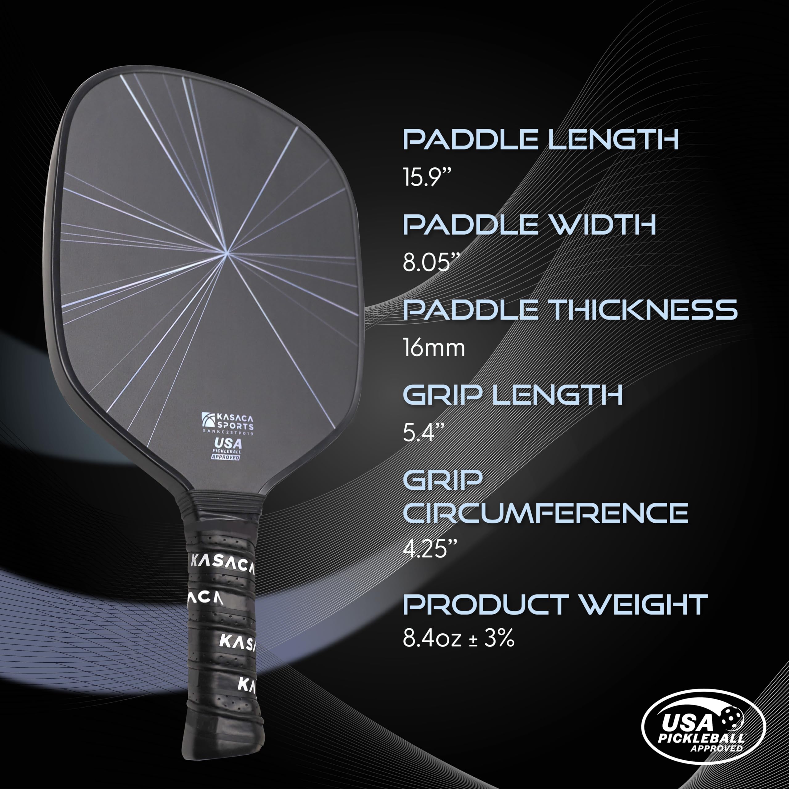 KASACA Pickleball Paddle Graphite Friction Textured Surface Fiber Pickleball Paddles Carbon Fiber Pickleball Paddles USAPA Approved Pickle Ball Paddle 16mm Thickness Single Pickleball Racket