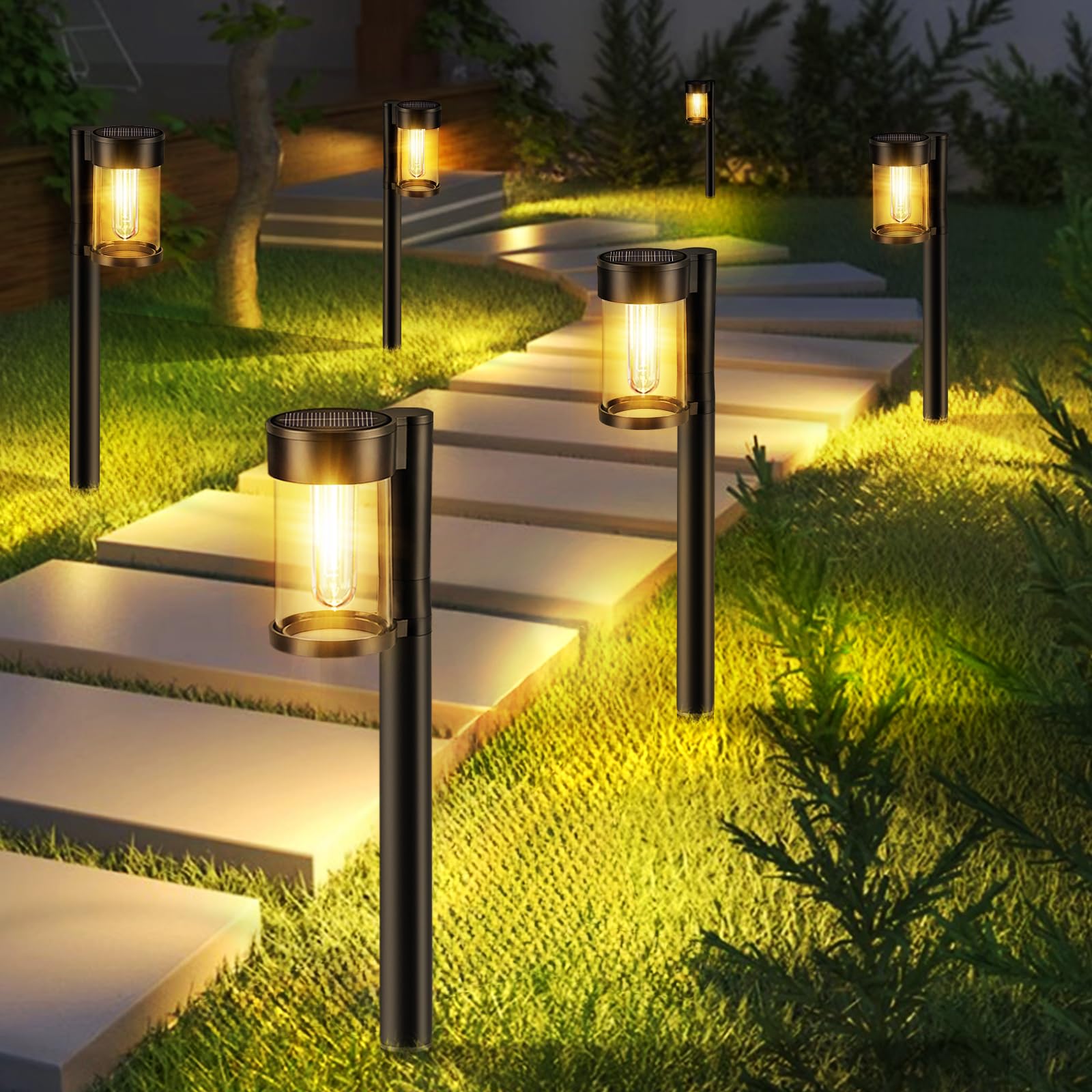 Solar Pathway Lights Outdoor, 10 Pack Metal & Glass Solar Lights Outdoor Waterproof Landscape Path Lights Solar Lights for Outside Yard Lawn Walkway Driveway Garden Decor