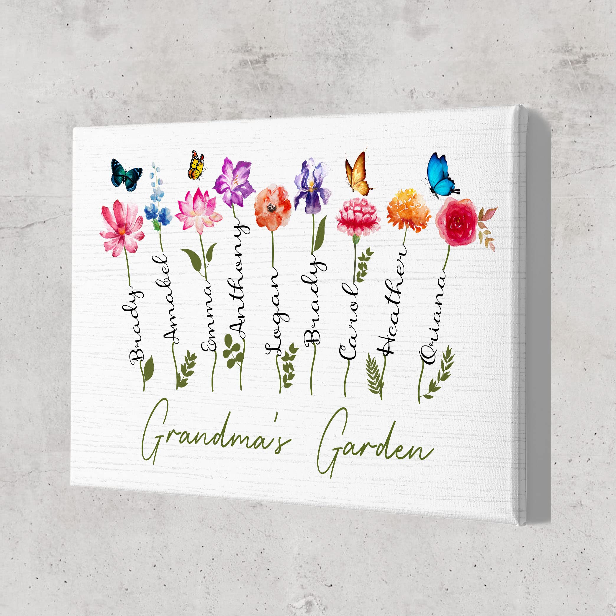 MINIVINE Grandma Gift Ideas - Gifts For Mom - Grandmas Garden Painting - Birth Month Flower - Mothers Day Gifts For Grandma Nana Gigi Mom Mama - Custom Canvas Wall Art