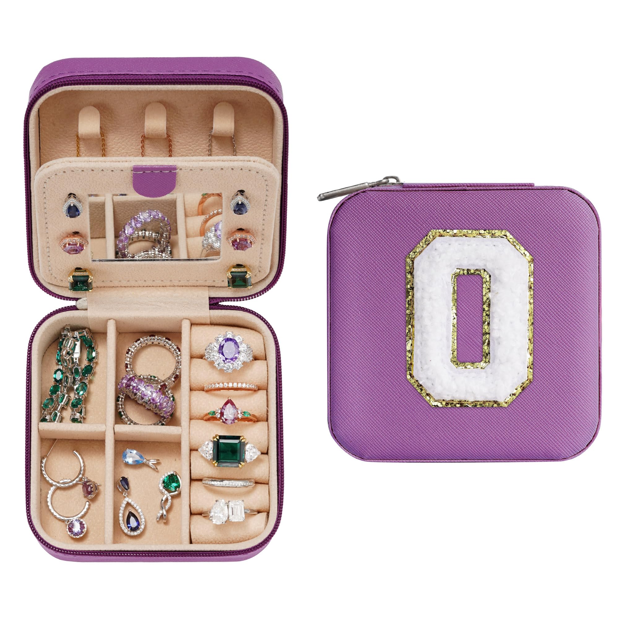 Parima Small Jewelry Box for Girls, Travel Initial Jewelry Box for Girls | Small Jewelry Organizer Box | Travel Jewelry Case Jewelry Box Organizer | Mini Travel Jewelry Box-Initial O-Purple