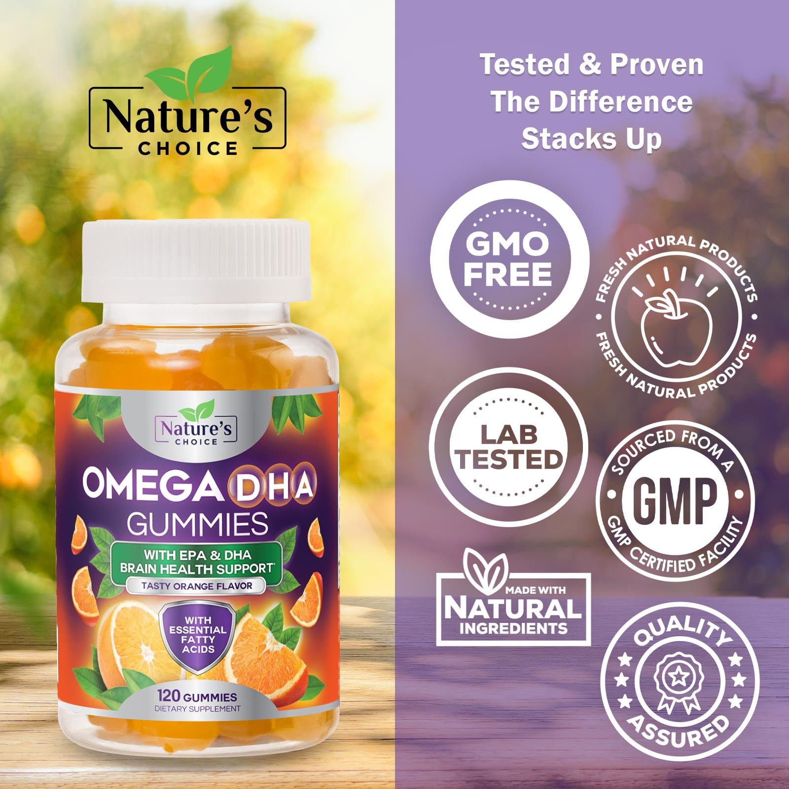 Omega 3 Fish Oil Gummies - Triple Strength Omega 3 Fish Oil Gummy Vitamins with High Absorption EPA & DHA Fatty Acids, Burpless Fish Oil Supplement, Nature's Heart Health, Orange Flavor - 120 Gummies