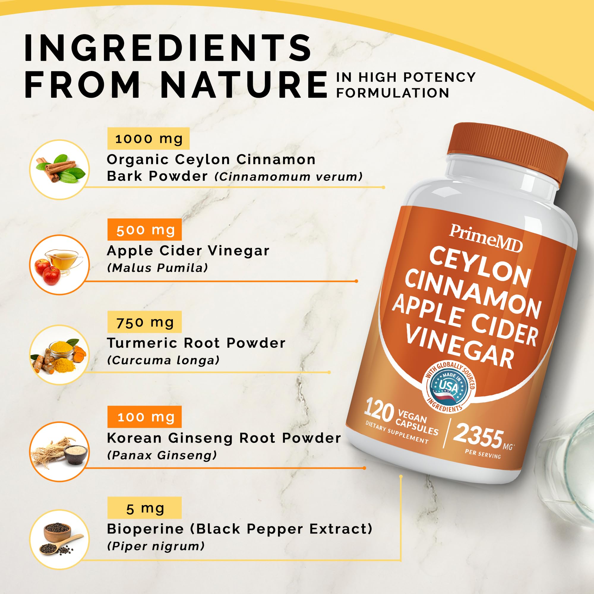5-in-1 Ceylon Cinnamon w Apple Cider Vinegar, Turmeric, & Ginseng Root (120ct) & 6-in-1 Maca Root Ashwagandha w DHEA & Black Pepper Fruit (120ct) Bundle - Energy, Mood, & Immune Support Supplement