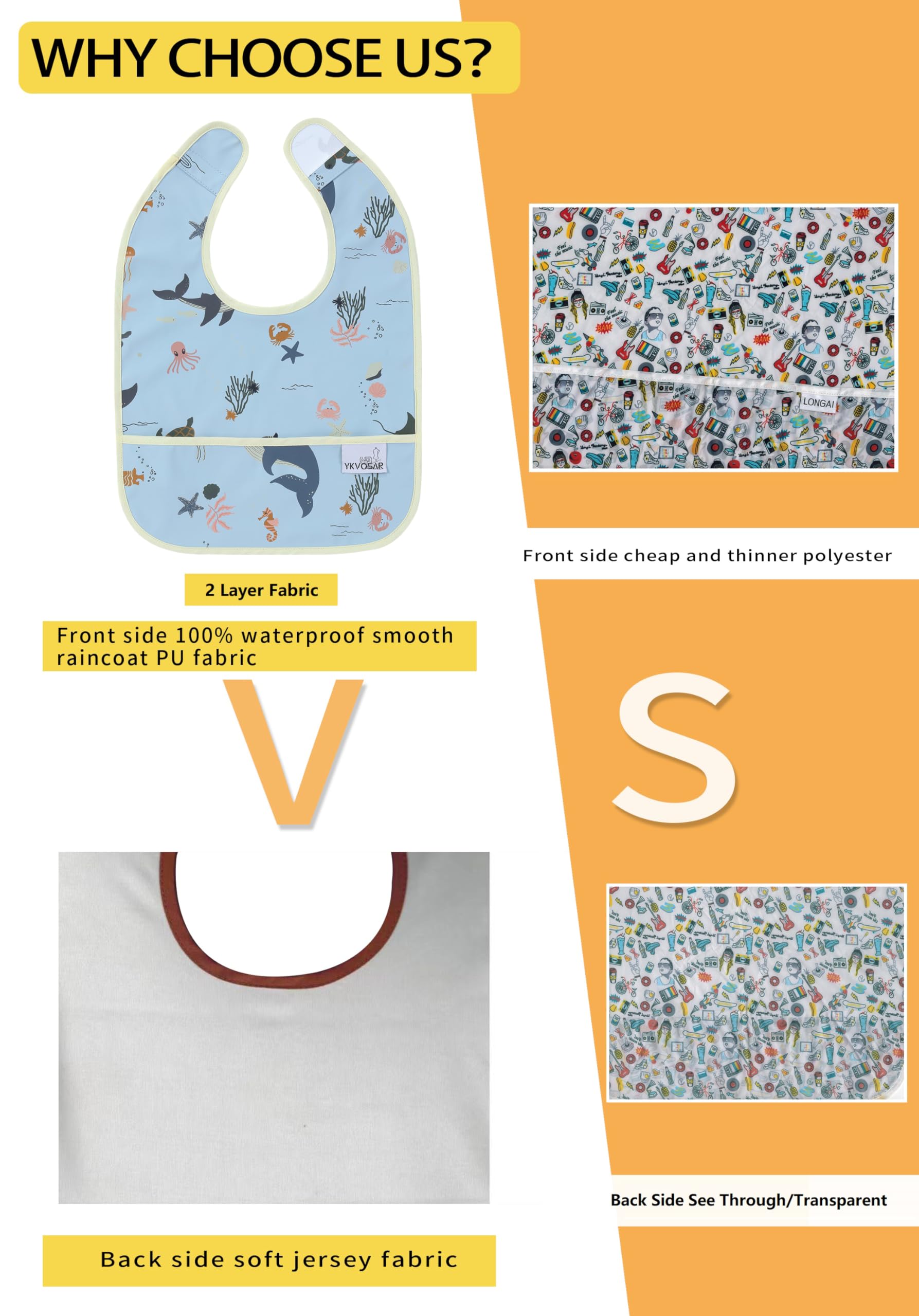 YKVOSAR Baby Bibs for Eating Waterproof Baby Bibs Baby Feeding Bibs 2 Packs Washable Baby Food Bibs 6-24 Months (rabbit marine animals)