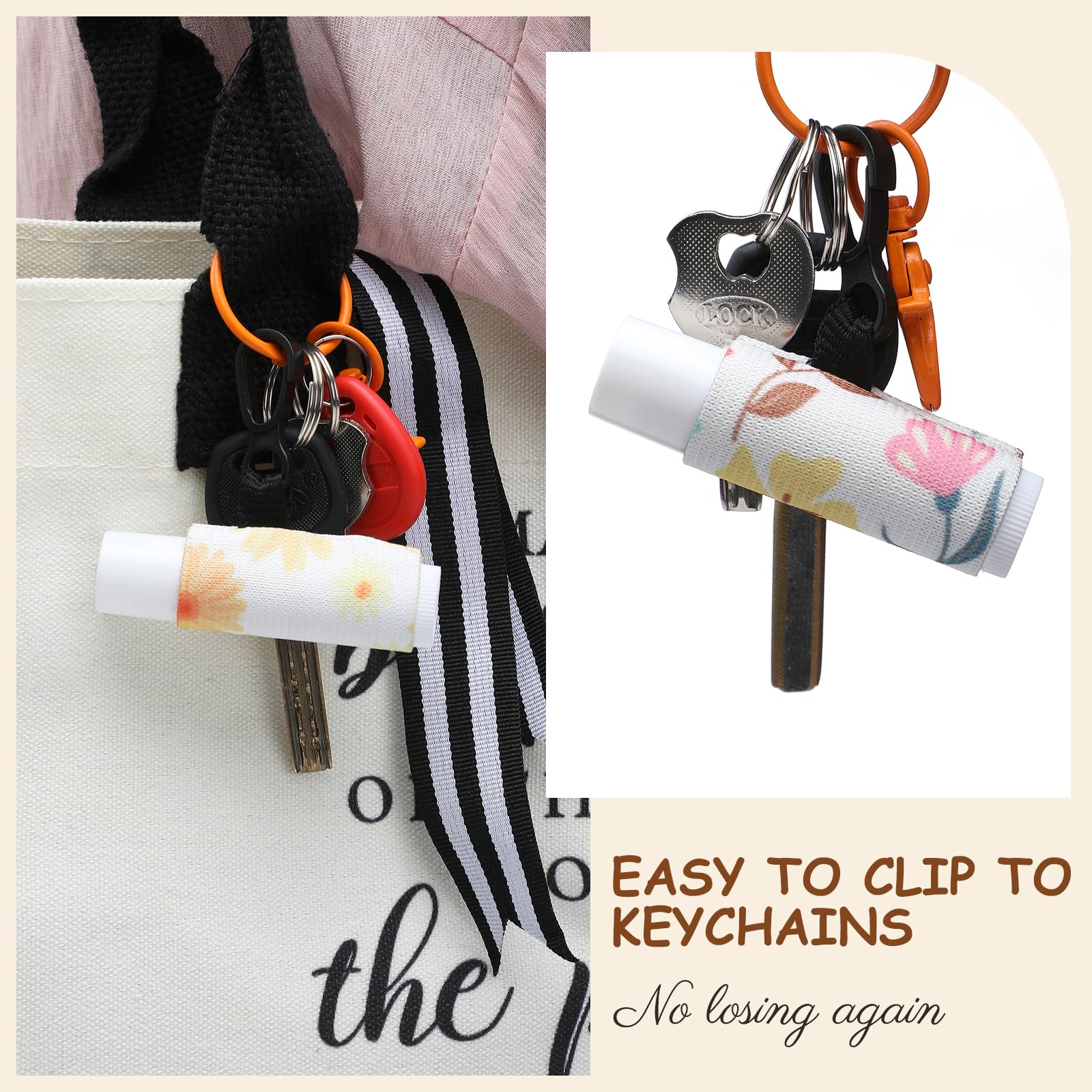 36 Pcs Lip Balm Holder Keychain Lip Gloss Holder Keychain Floral Patterns Lip Balm Sleeves with Clip Clip on Lipstick Keychain Sleeves Holder