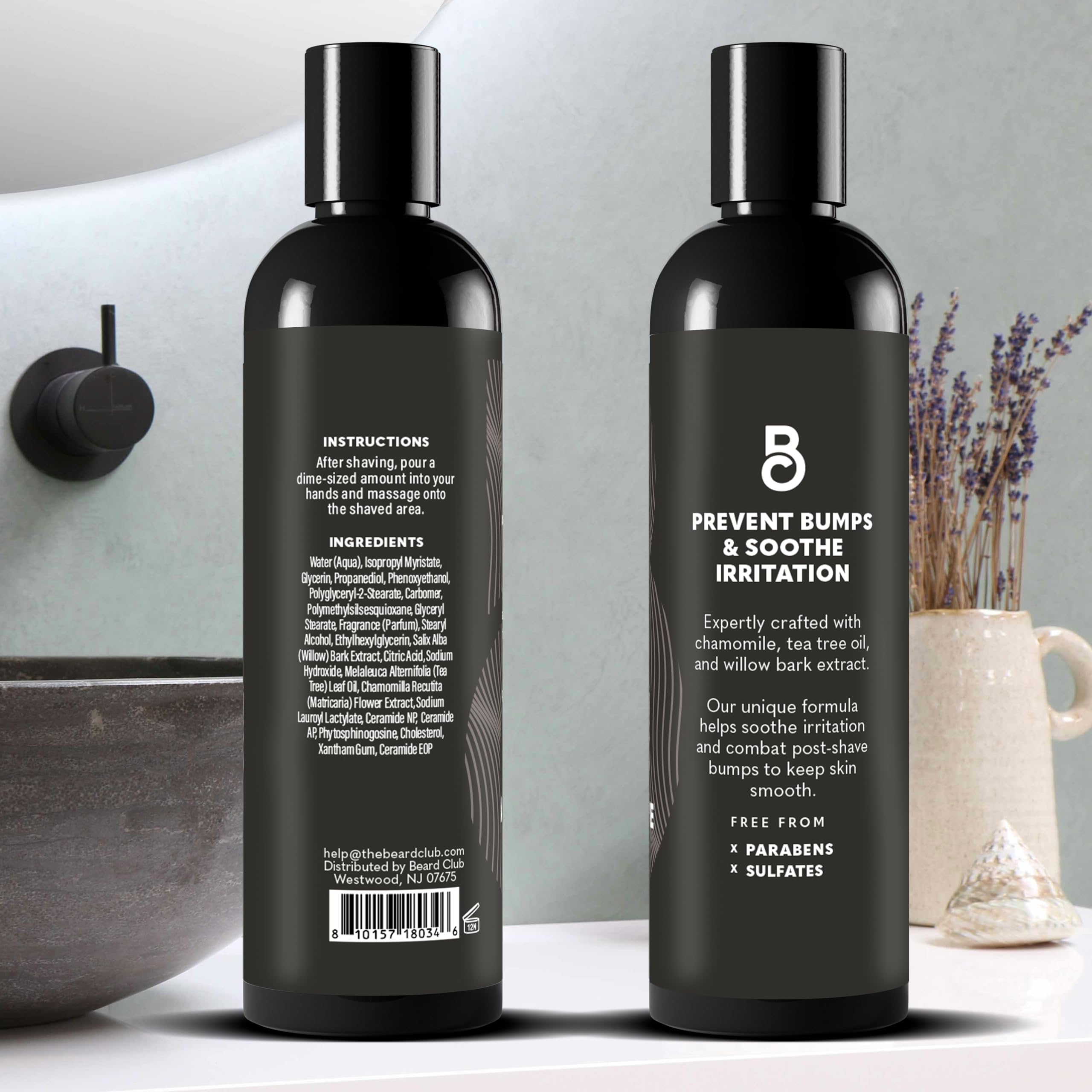 The Beard Club Aftershave for Men – Soothing After Shave Lotion for Men with Chamomile, Tea Tree Oil & Willow Bark – Post Shave Balm Calms Irritation, Prevents Razor Burn & Bumps - 3.4 Fl Oz - 1 Pack