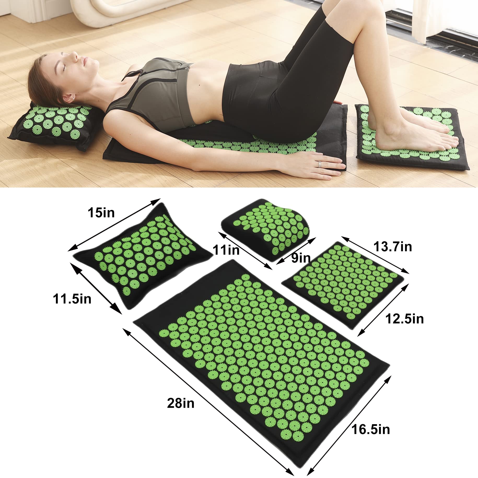 XiaoMaGe Acupressure Mat and Pillow Set with Carrying Bag - Acupuncture Mat for Neck & Back Pain Relief - Foot Manual Massager - Naturally Relaxation Gift - Stress Relief Massage Mat (Black)