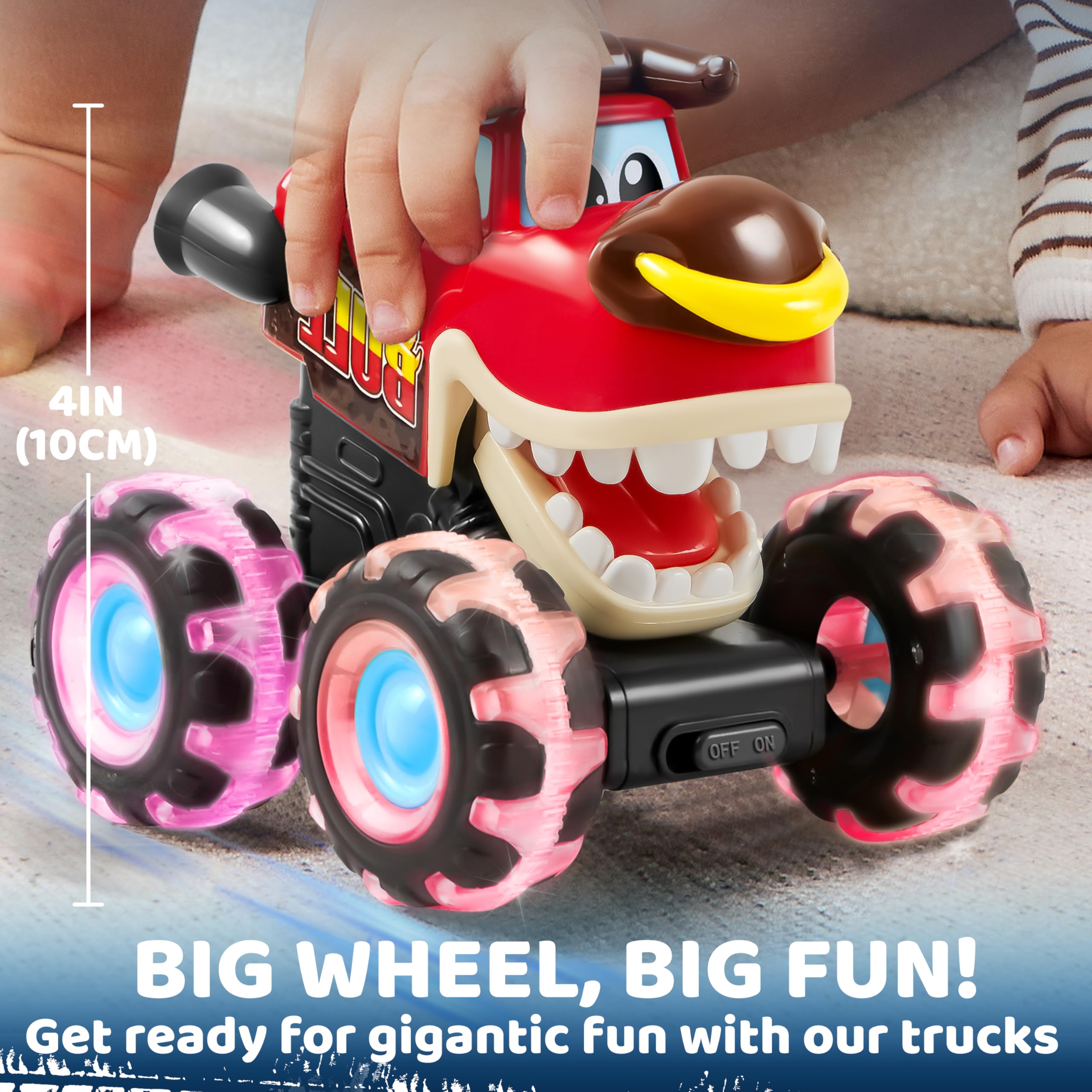 JOYIN 3 Pack Monster Truck Toy - Motion Activated Light-Up Cars for Toddlers - Monster Treads Lightning Wheels - Baby Toy Present - Press & Go Cars for Boys Girls