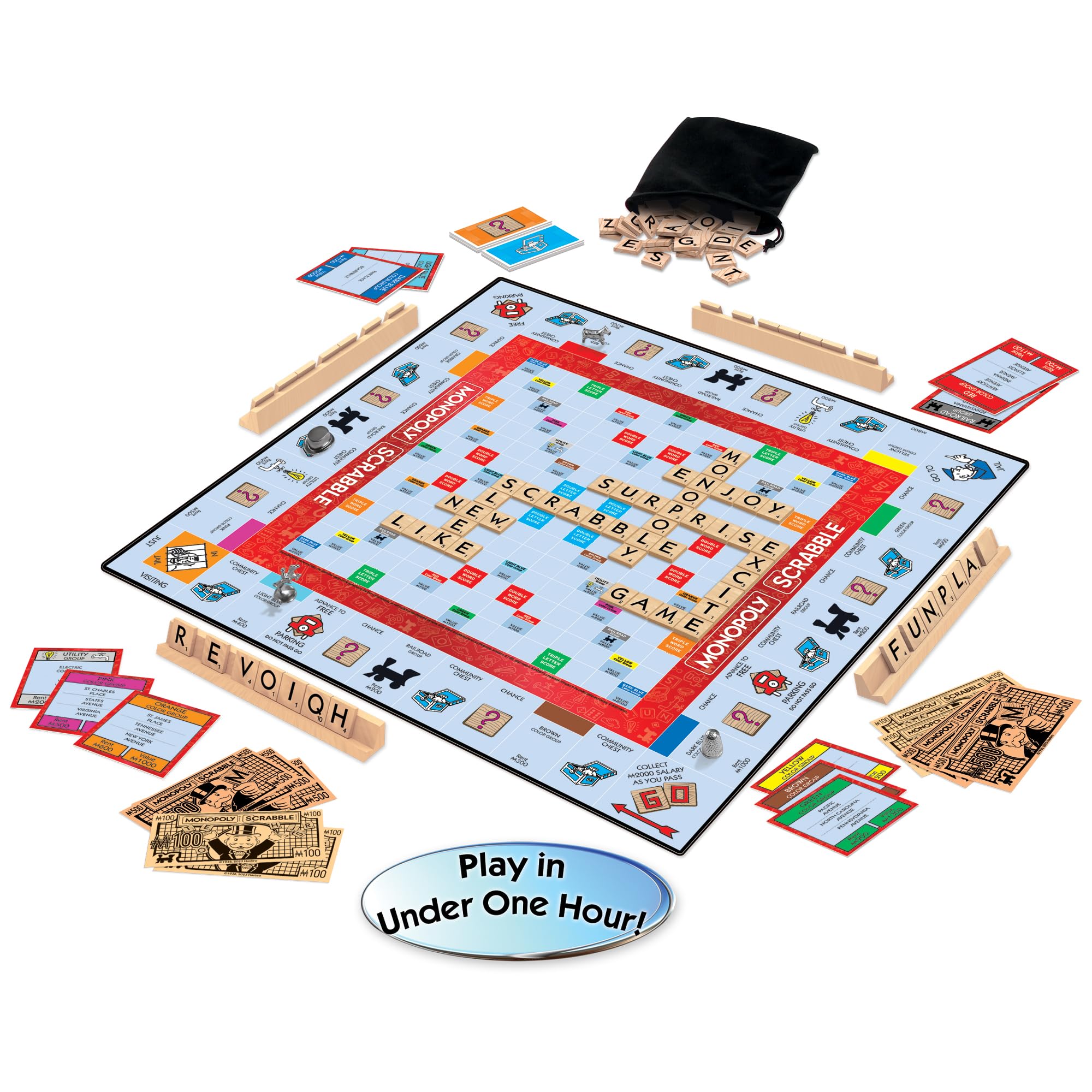 Monopoly Scrabble Game, Play in Under ONE Hour, Score Your Scrabble Word - Move Your Token, by Winning Moves Games USA, Mash-Up of 2 of The World's Greatest Games, 2 to 4 Players Ages 8+ (1250)